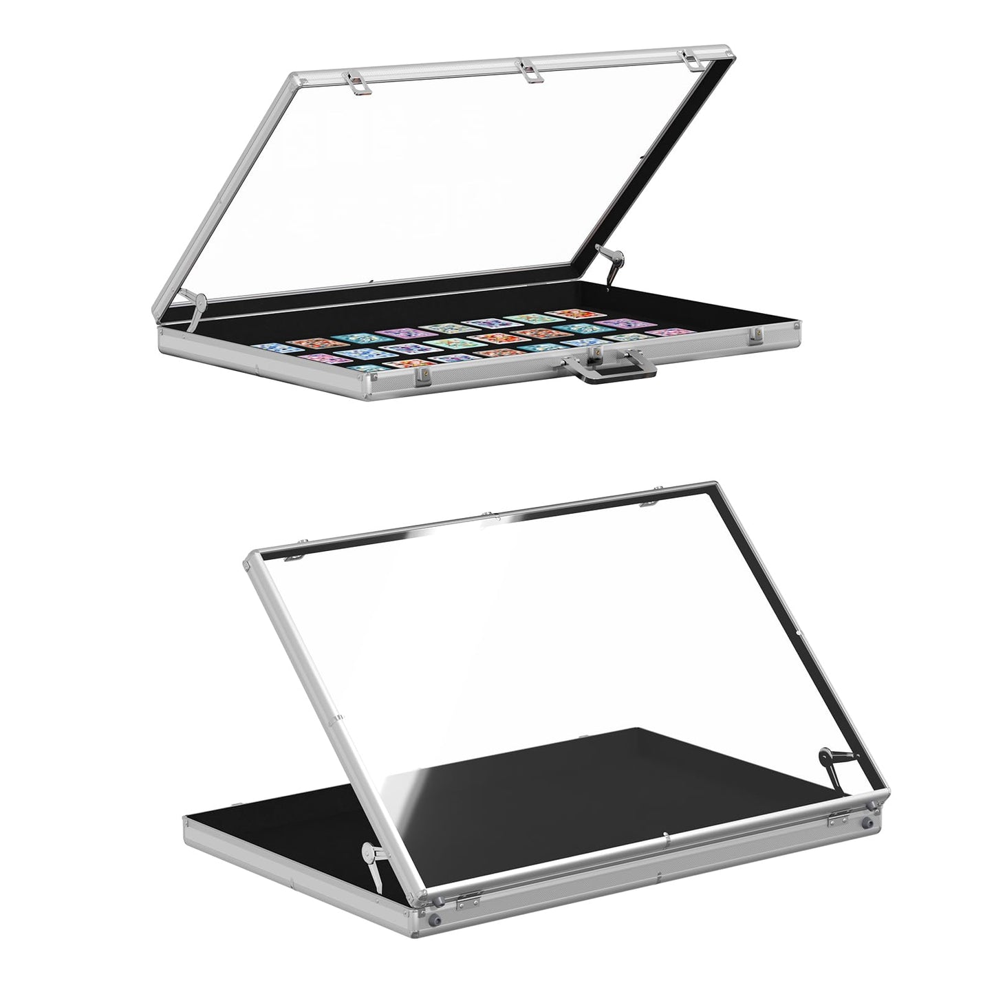 Portable Trade Show Display Case, 34"x22" Aluminum Card Show Display Case with Lock, Large Table Top Sports Card Display Case with Clear Acrylic Glass for Jewelry, Trading Card, Collectibles Shows