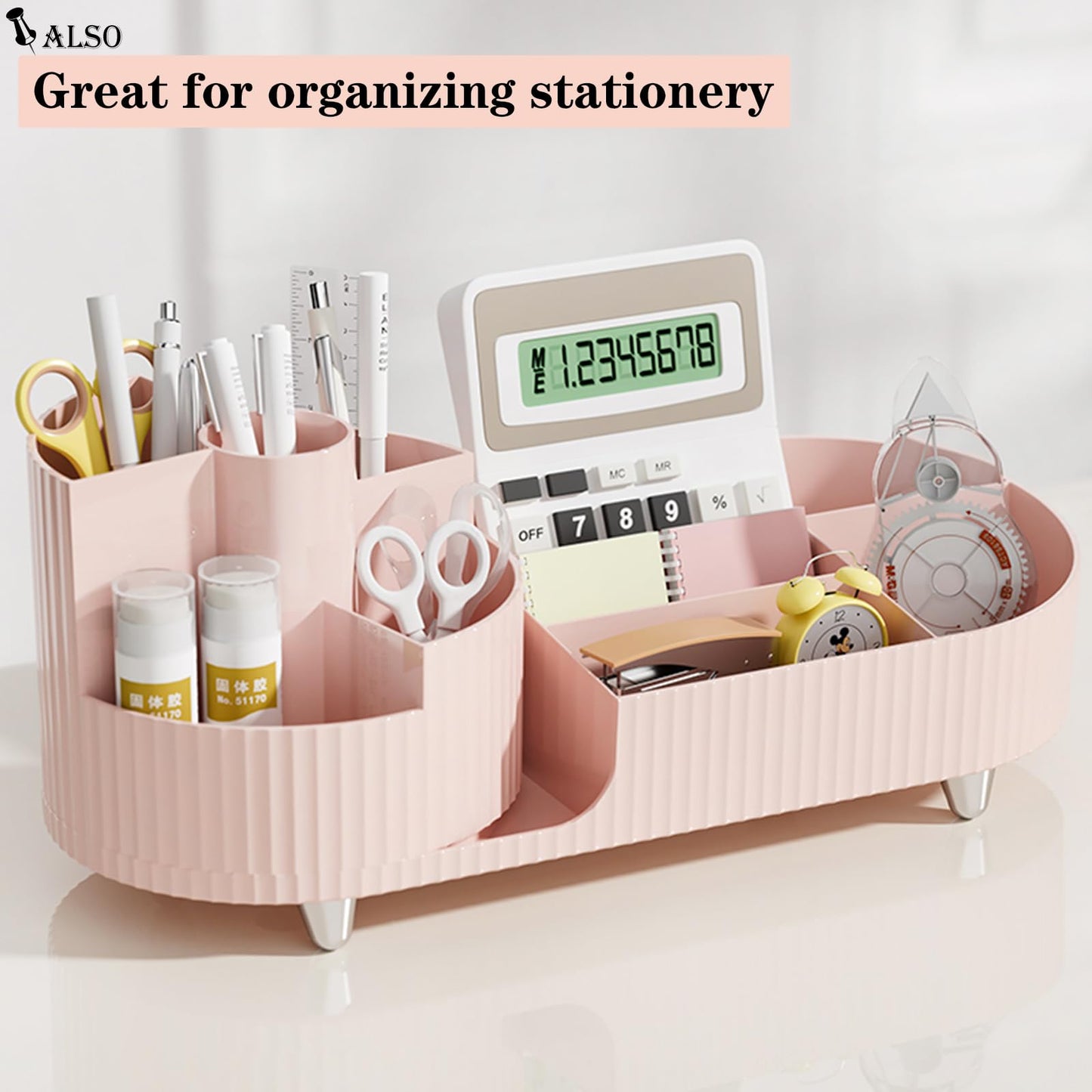 Pink Rotating Vanity Organizer with Brush Holder - Large Spinning Cosmetic Storage, Countertop Makeup & Skincare Organizer, Perfume & Lotions Display Case