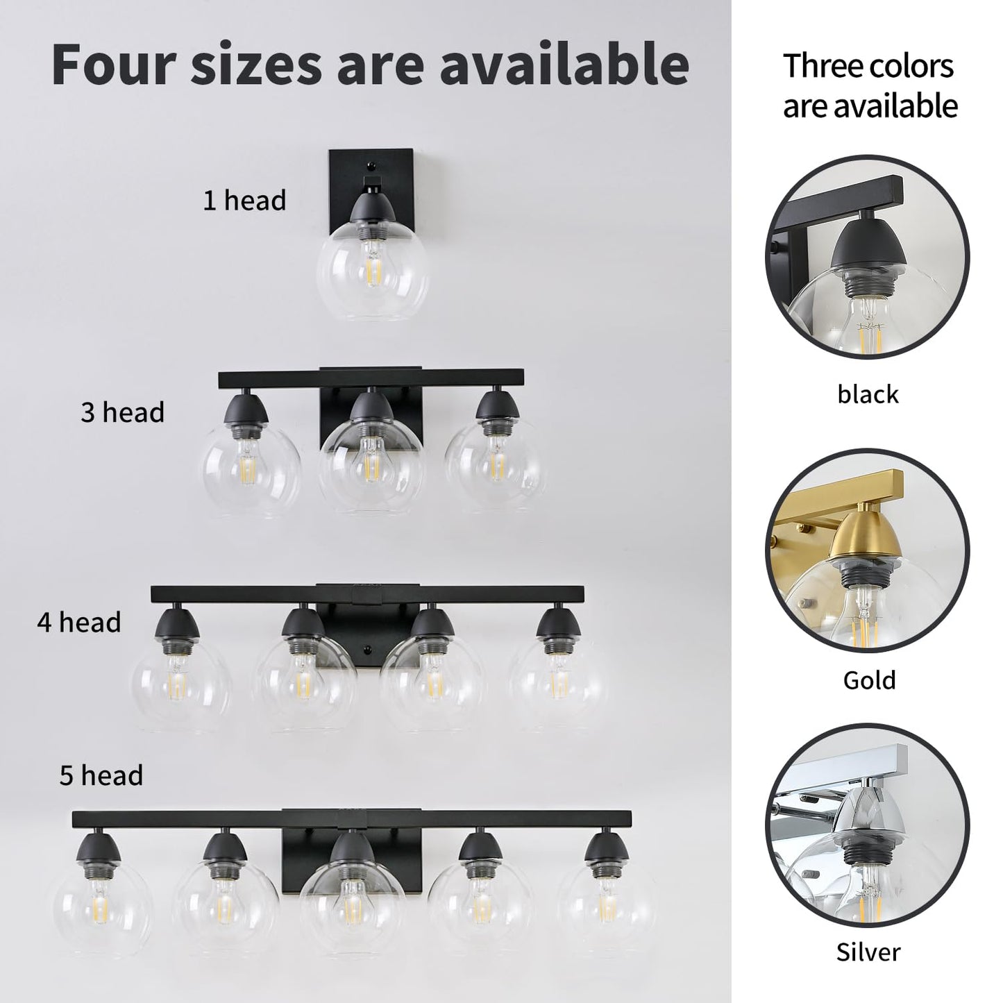 Ruibutrade Bathroom Light Fixtures, 1-Light Matte Black Vanity Light with Hand-Blown Globe Glass Shade, High Clarity & Durable, Wall Sconce for Mirror, Kitchen, Bedroom, Hallway