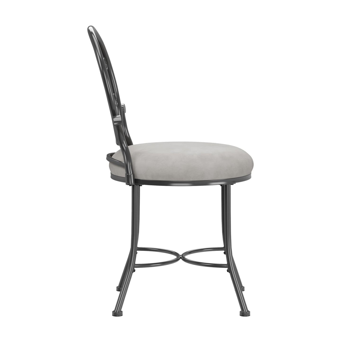 Hillsdale O'Malley Vanity Stool with Spiral Pattern Design, Metallic Gray Fabric