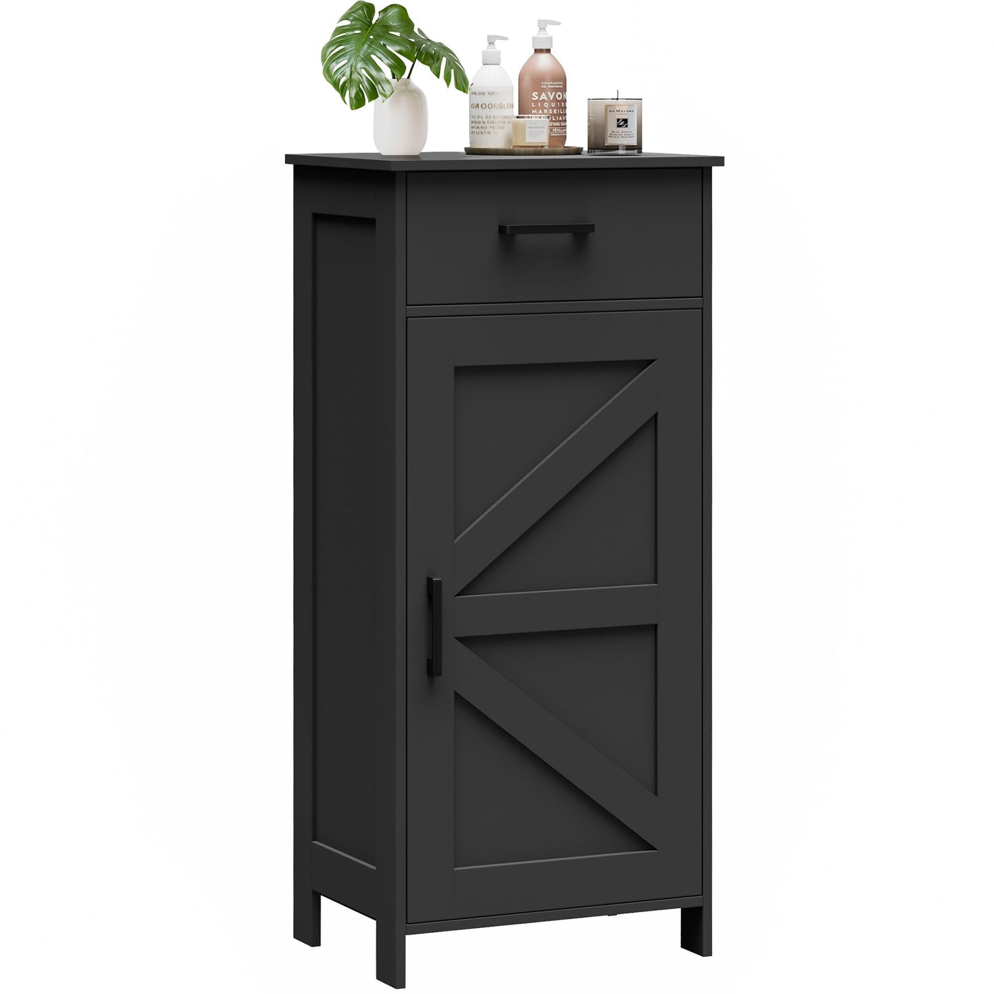 Homhedy Bathroom Storage Cabinet with Drawer, Bathroom Organizers and Storage, Adjustable Shelf, Floor Cabinet for Living Room, Entryway, Kitchen, Black, (15.7" W)