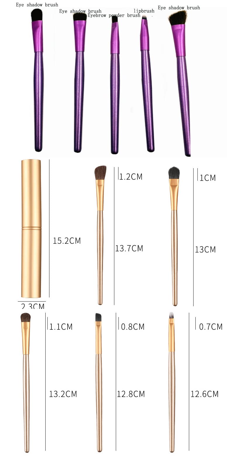 Bestbling Bling Bling Portable 5-Piece Makeup Brush Set for Eyeshadow and Eyebrows with Rhinestone Barrel Packaging (Gold)