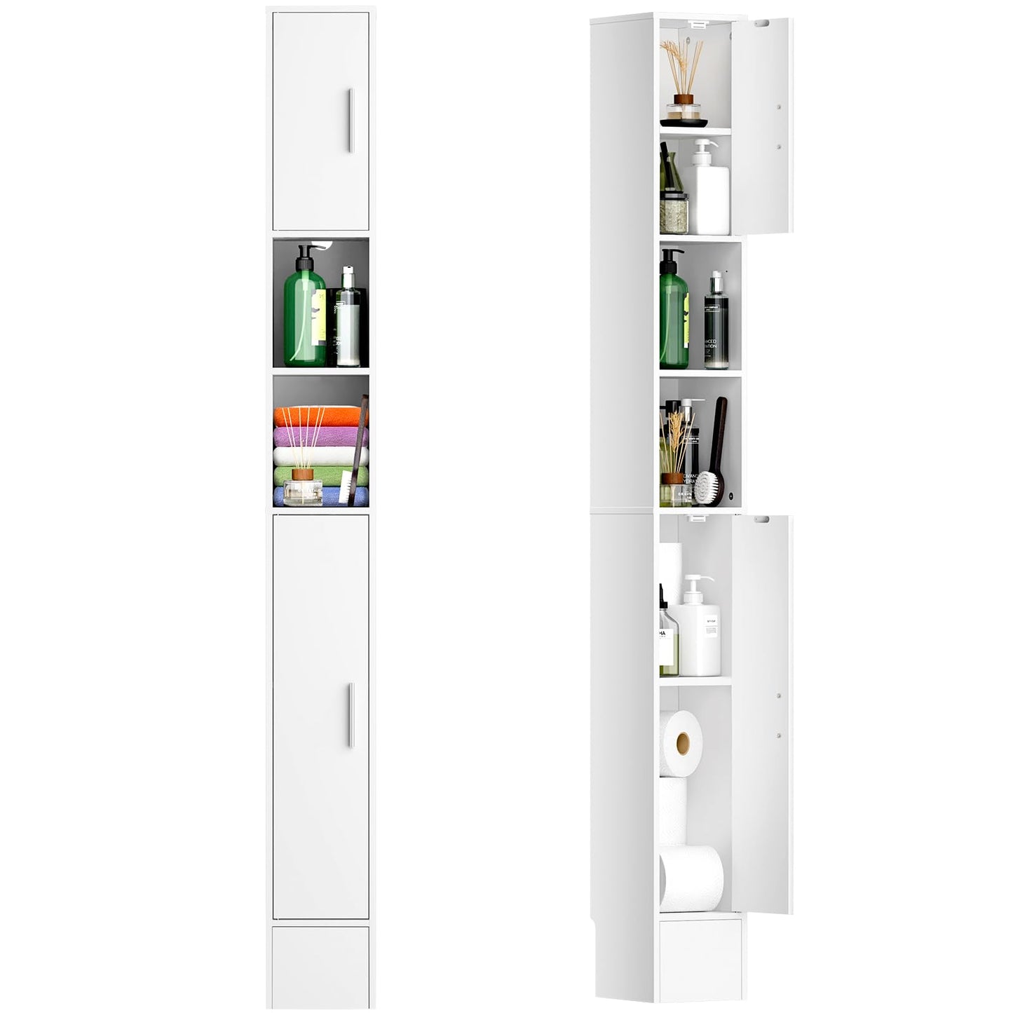 MOHOPE Narrow Bathroom Storage Cabinet, 72" Tall Slim Bathroom Cabinet with 2 Doors & Adjustable Shelves, Skinny Freestanding Floor Cabinet for Small Spaces, Living Room, White