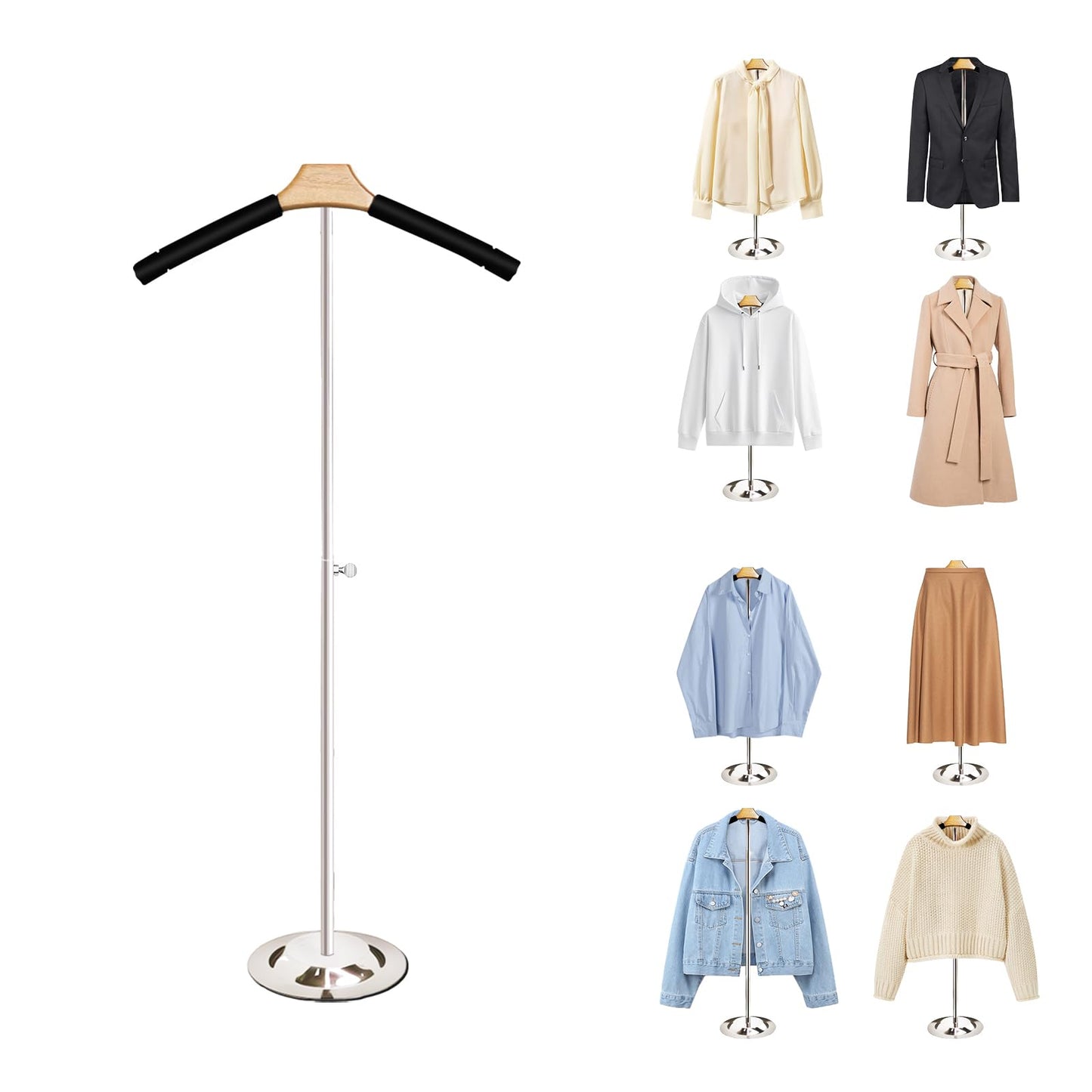 Shirt Display Stand Adjustable Height 20-36" Mannequin Torso Foam-Padded Premium Clothing Display for Delicate Fabrics, T-Shirt Display Stand for Vendors, Retail Stores (Black, 1 Pack)