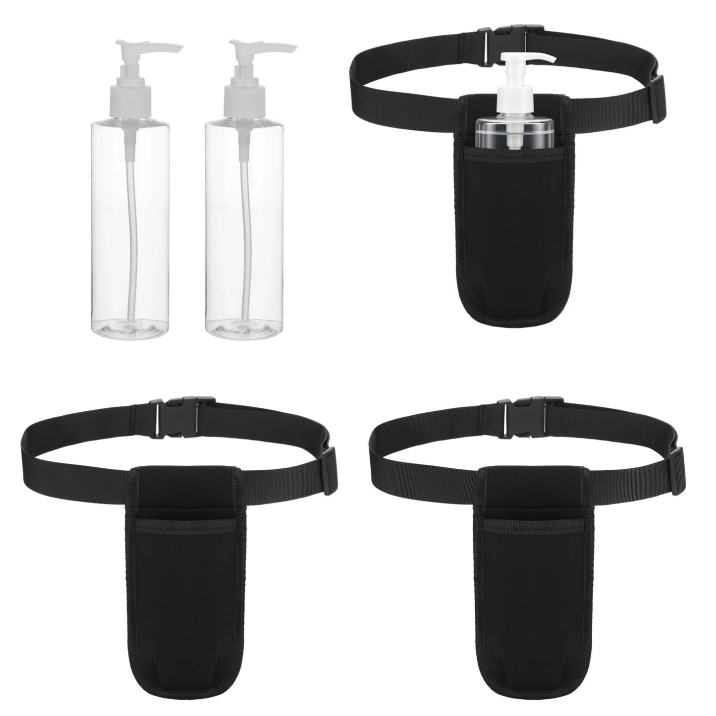 3 Pack Clear Plastic Pump Dispenser Bottles with Adjustable Shoulder Straps, Portable 8.45 fl oz Cosmetic Organizer for Salon, Spa, Travel with Detachable Lids