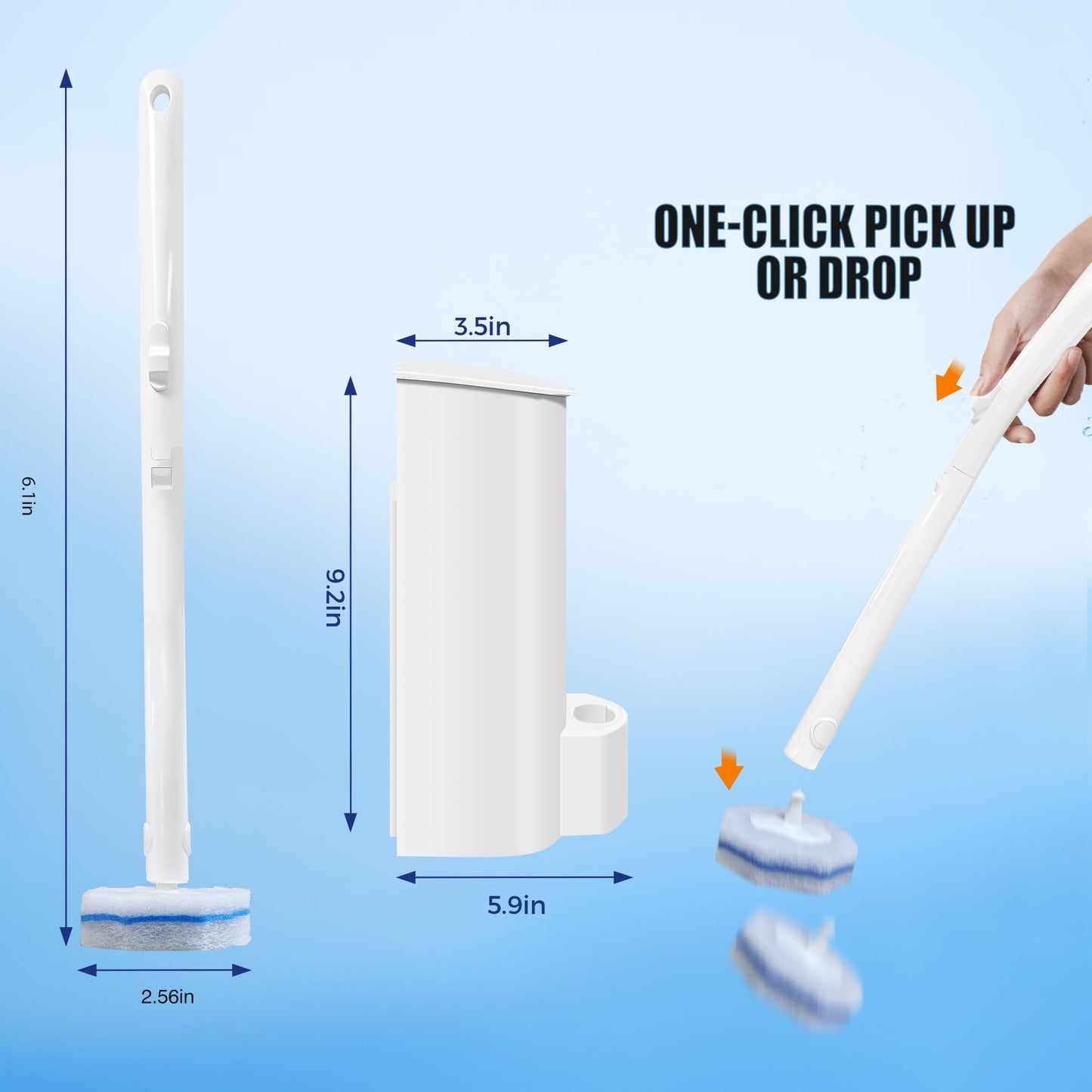 2 Pack Disposable Toilet Brush with 60 Refills, Wall Mounted Toilet Bowl Cleaner Wand Kit and Holder, Bathroom Cleaning Supplies, Toilet Scrubber Disposable Heads