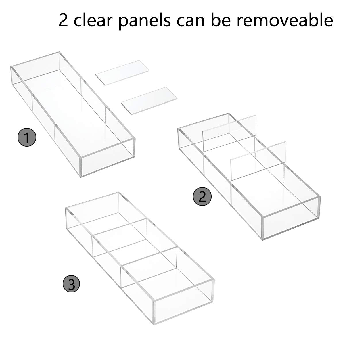 HIIMIEI 3 Section Clear Acrylic Drawer Organizer Tray, Office & Makeup Drawer Organizer (11.8x4.3 inch)