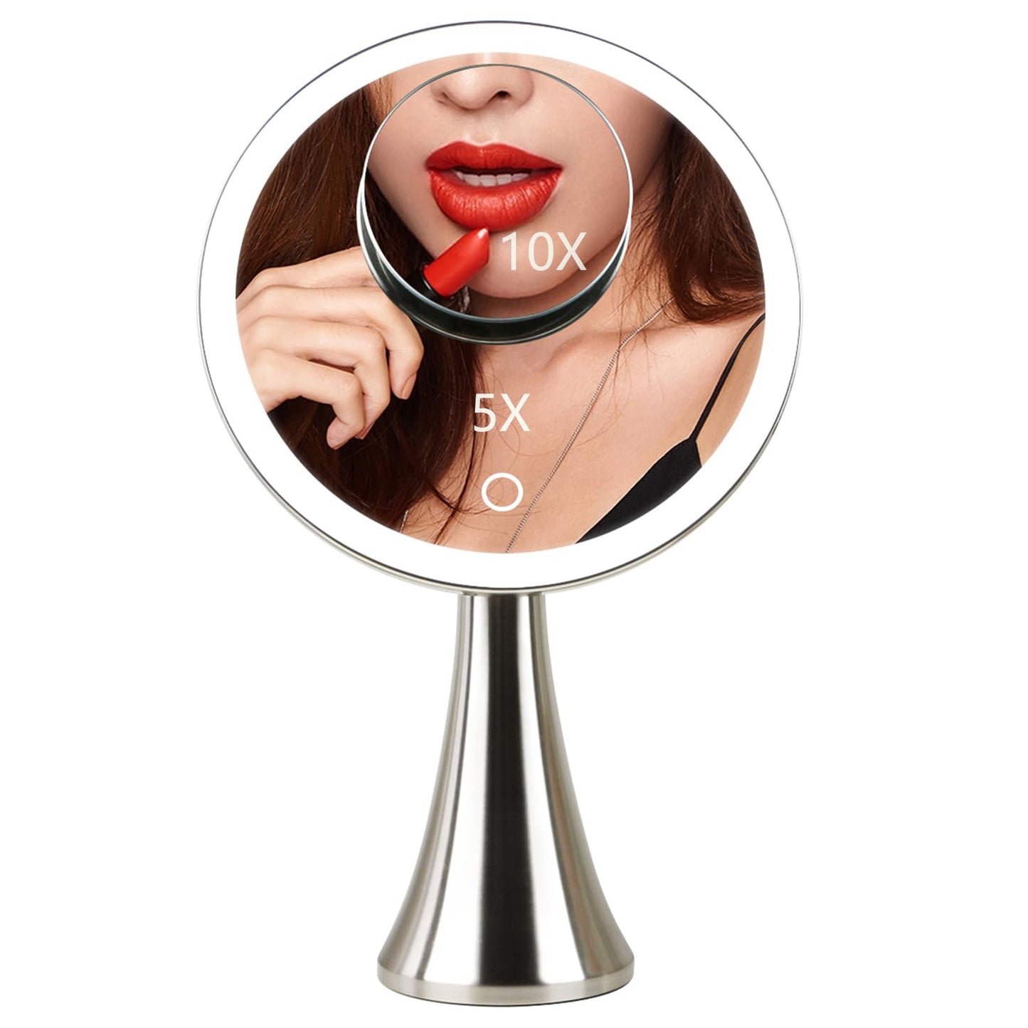 Surdy 9" Lighted Makeup Mirror, 5x/10x Dual Magnifying Mirror w/ 3 Color, Brightness Adjustable,360ยฐ Rotation, 4000 mAh Rechargeable, Women Gift, Vanity Mirror