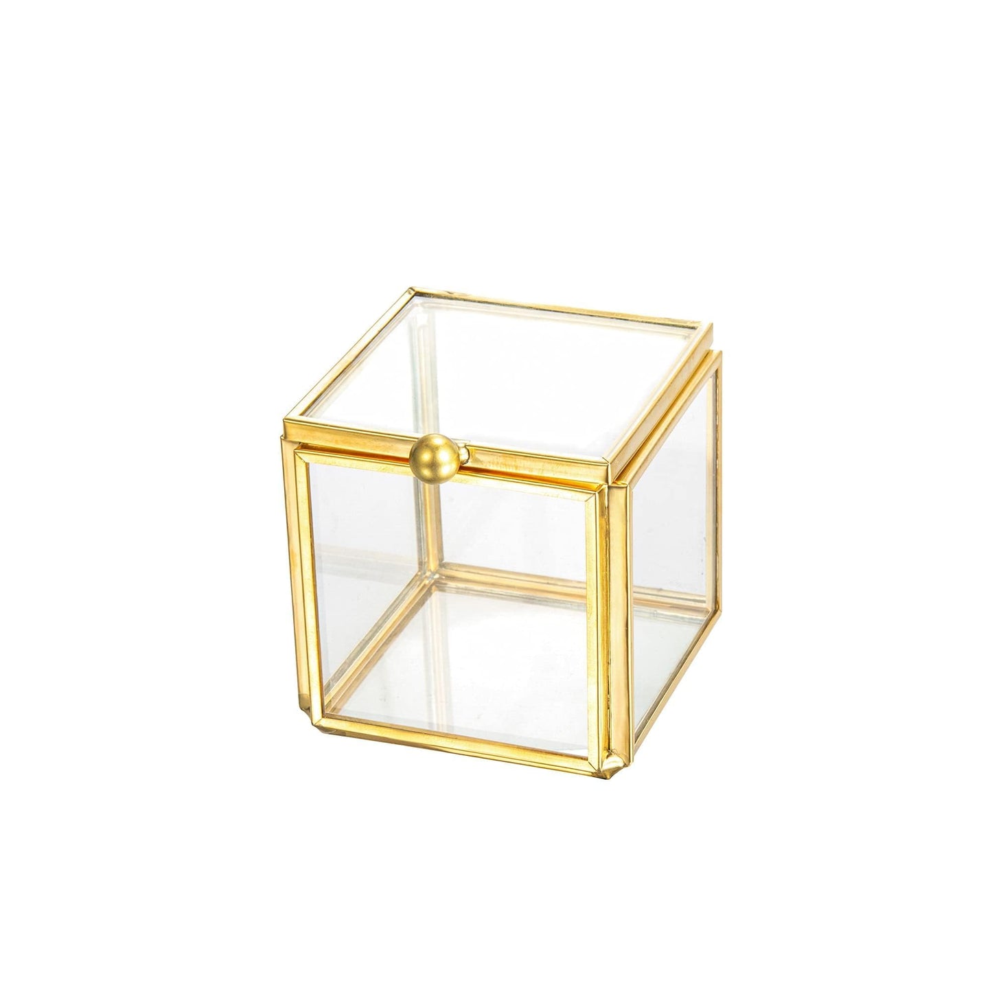 Feyarl Mini Glass Jewelry Trinket Box Ornate Small Ring Earring Display Box Treasure Chest Organizer Tiny Decorative Keepsake Case with Lid for Wedding Home Deco(2.16 x 2.16 x 2.16 Inch)
