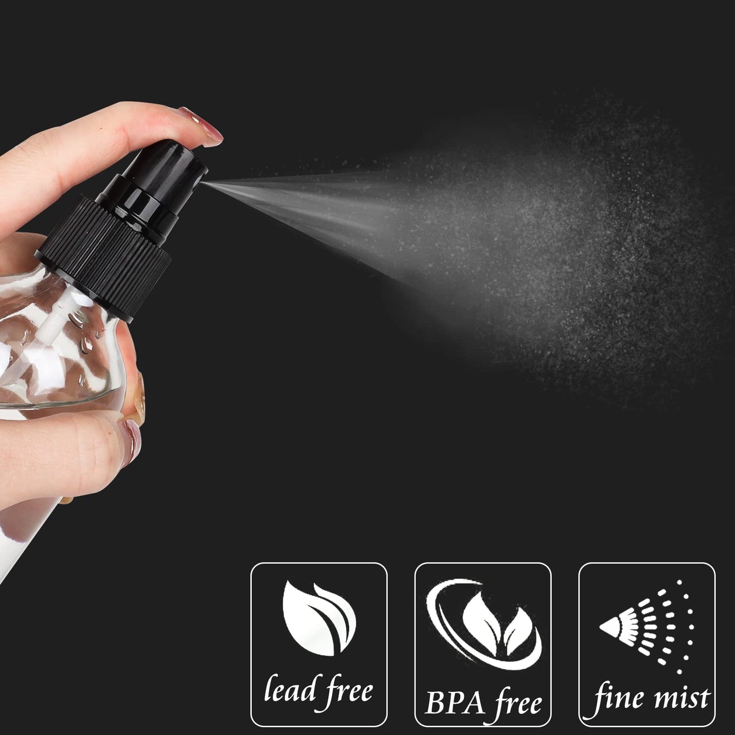 CycleMore 25 Pack 4oz Clear Glass Spray Bottles with Fine Mist Sprayers, Glass Travel Bottles for Cosmetic Essential Oils Cleaning Solutions Perfumes & More Liquids (1 Brush, 2 Funnels and 36 Labels)