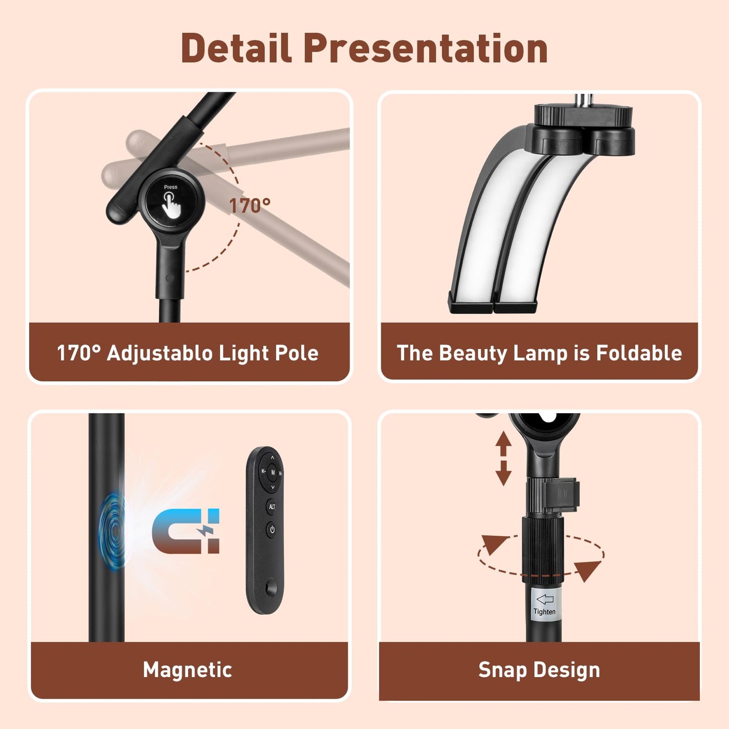 HITTI Half Moon Eyelash Esthetician Light - 2026 LED Lash Tech Lamp with 4-Wheel Rolling Base, 3 Color Modes, Dimmable Brightness & Phone Holder for Extension, Tattoo Artists, Beauty, SPA -Black