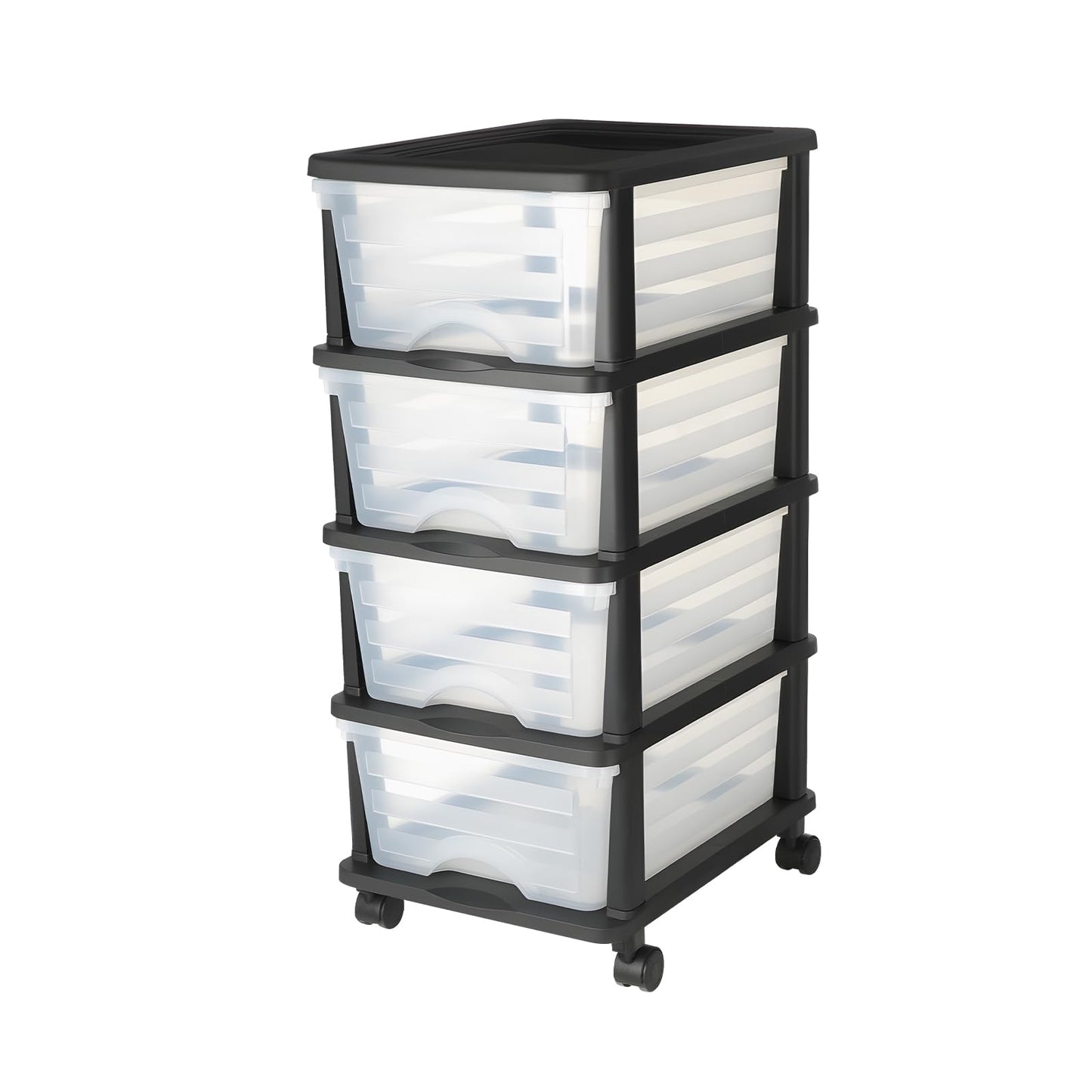 VEVOR Plastic Storage Drawers Cart, 4 Drawers Storage Organizer with Wheels, Rolling Closet Organization and Storage Dividers, Dresser Organizer Clear Bins for Office Supplies, Craft Rooms, Classrooms