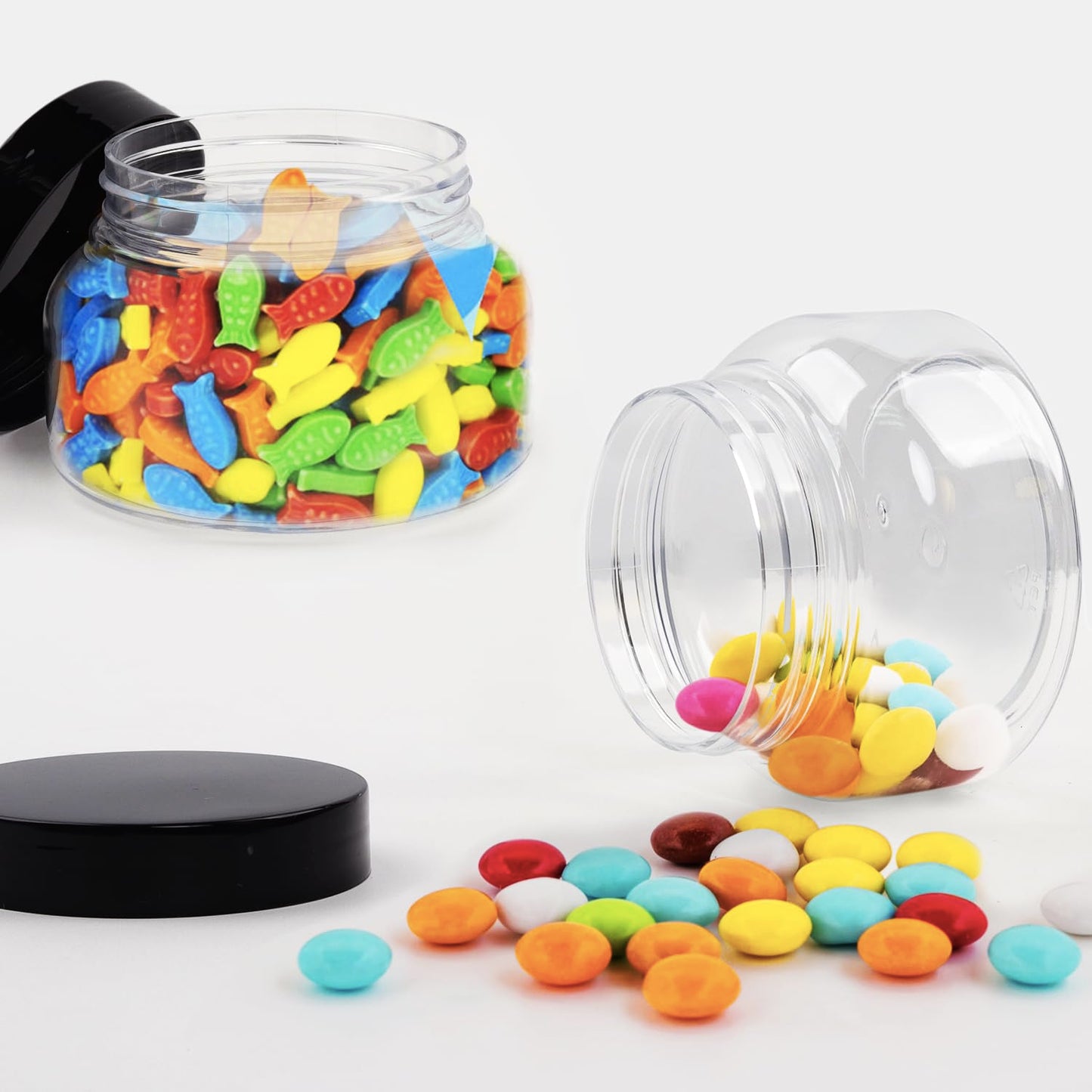 8 oz Clear Plastic Jars with Lids - BPA Free PET Food-Grade Containers - Perfect for Cosmetics, Storage, Crafts, Slime - Wide Mouth, Screw Top, Set of 12 - Mason Style, Easy-to-Clean, Leakproof