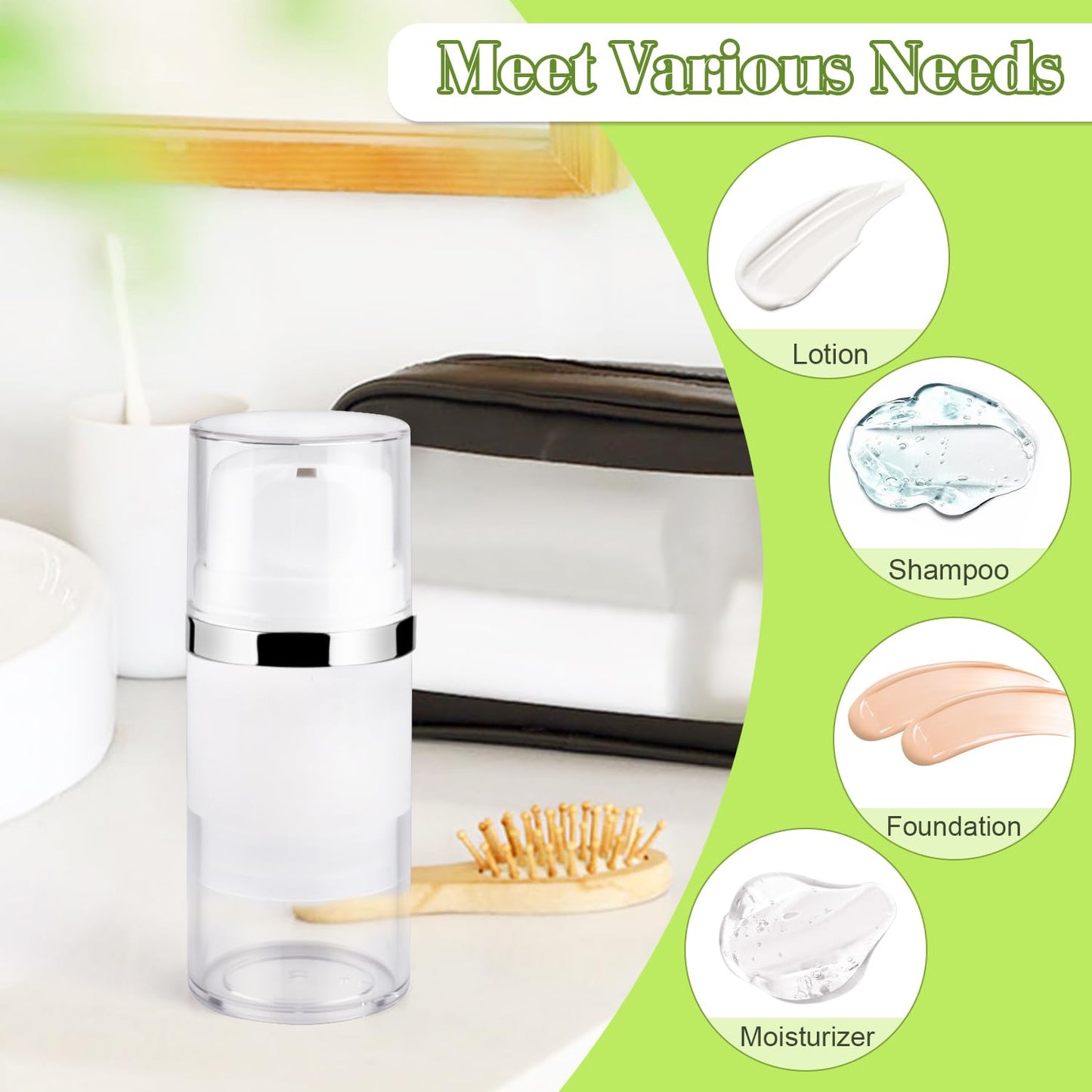 4 Pcs 100ml/3.4oz Airless Pump Jar Refillable Vacuum Pump Dispenser Bottles Travel Cosmetic Containers for Lotion Essence Shampoo Toiletries