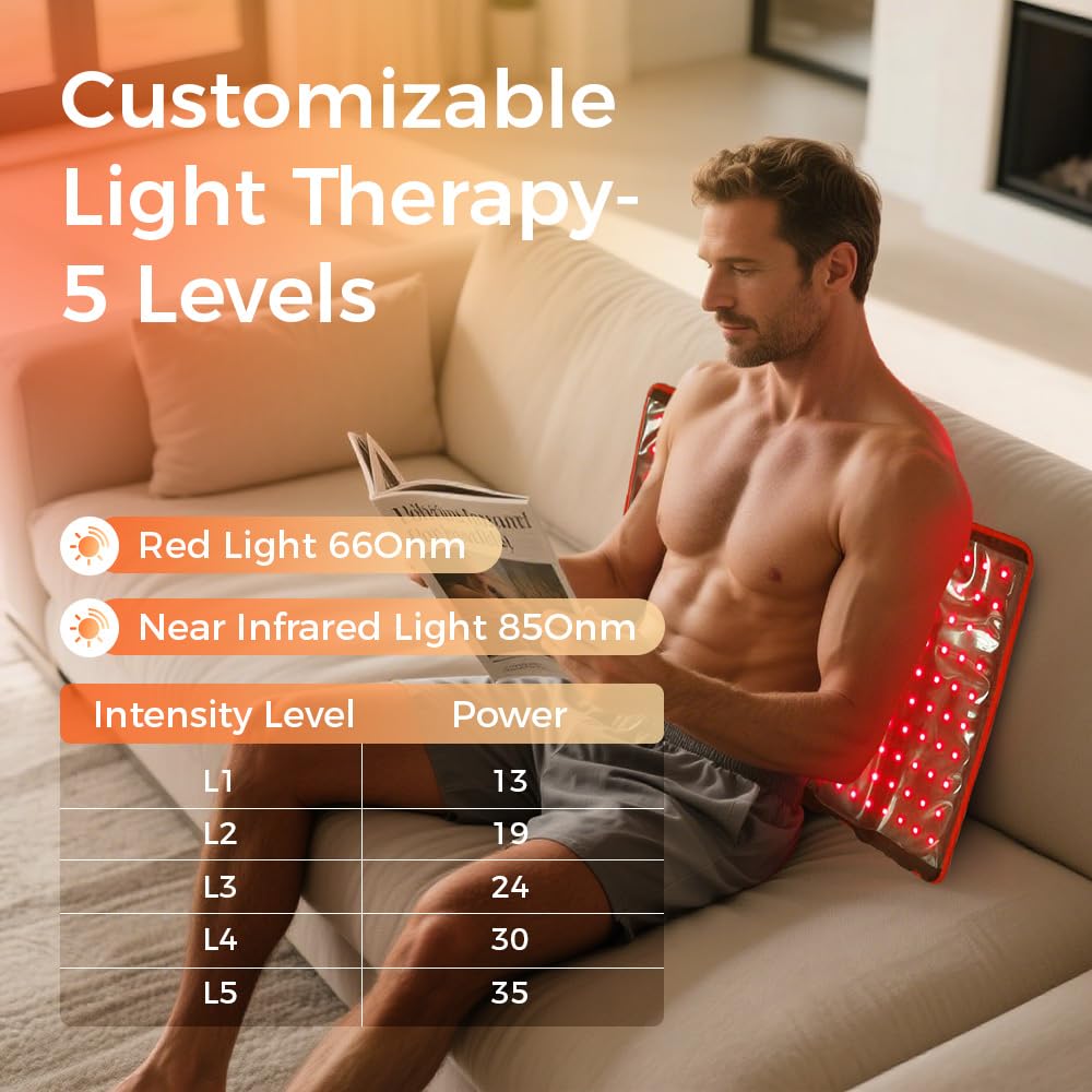 BestQool Red Light Therapy for Body, FSA-HSA Triple Chips 660nm 850nm Red Near Infrared Light with Timer, Large Pads Belt Wearable Wrap, Infrared Light Therapy for Knee Back Waist Elbow. 43W