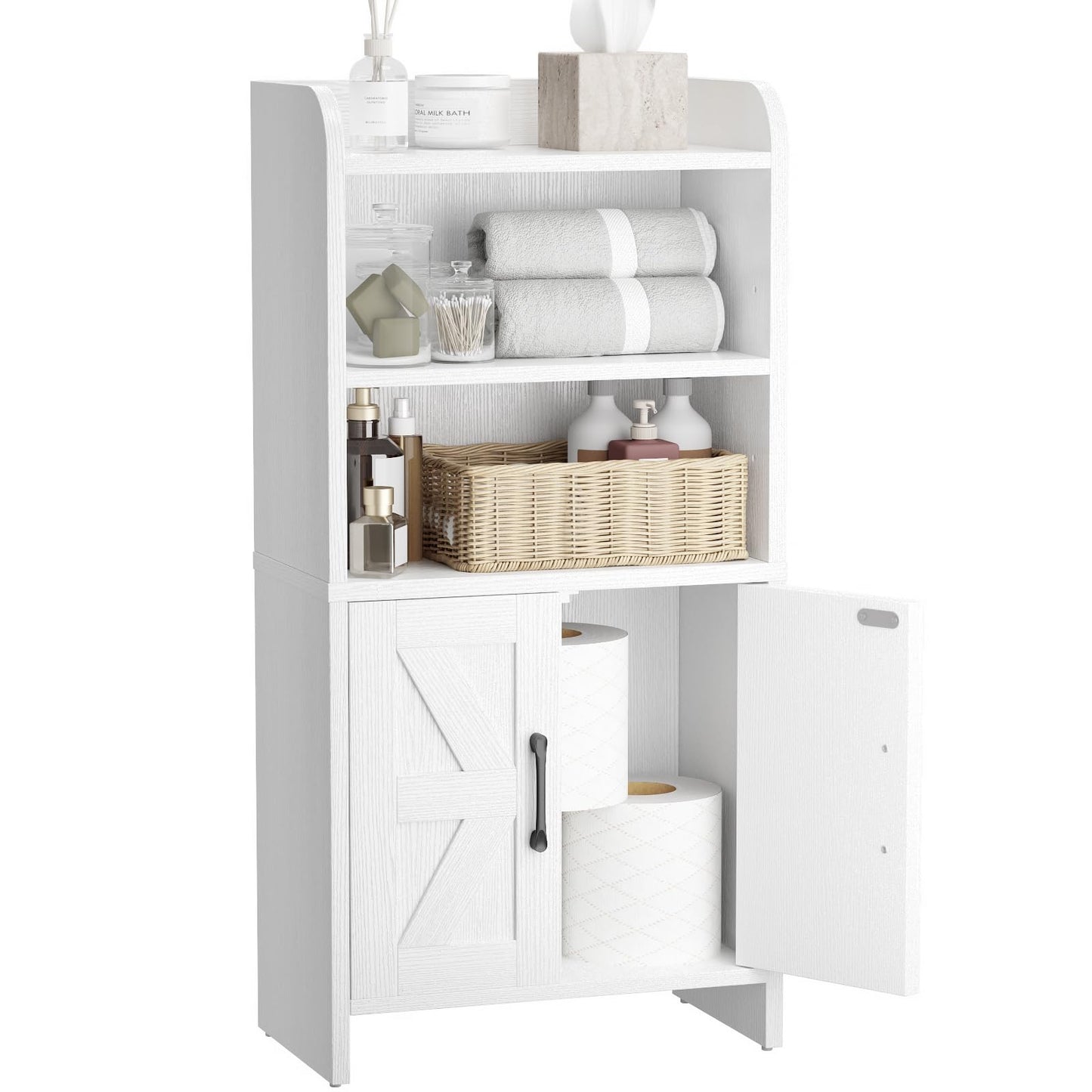 AURINEST Small Bathroom Storage Cabinet, Farmhouse Freestanding Toilet Paper Storage with 2 Doors and Shelves, Slim Bathroom Storage Cabinet for Small Spaces, White, 7.9" D x 14.2" W x 29.5" H
