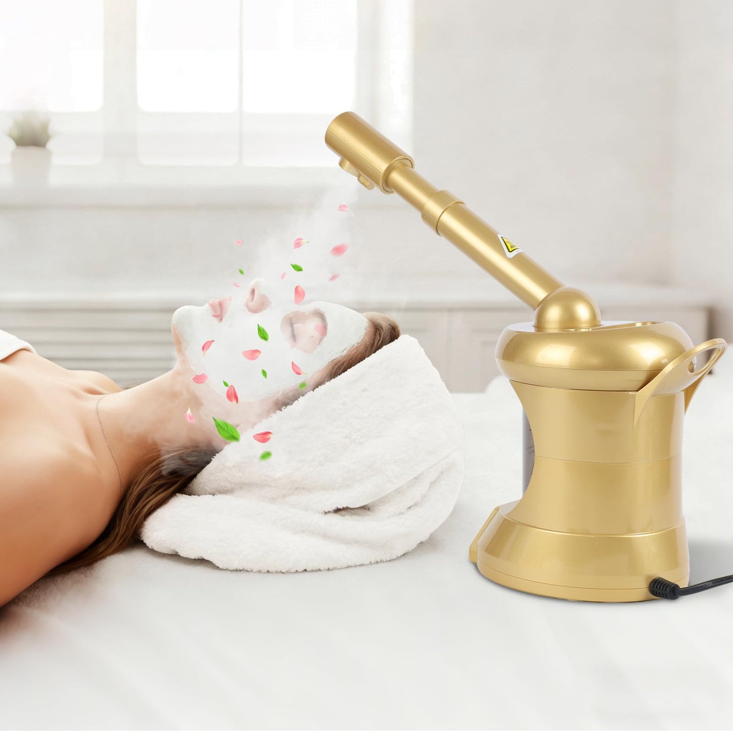 Facial Steamer, Nano Ionic Face Steamer with Extendable Arm for Deep Cleaning and Hydration, 360°Rotating Nozzle Face Humidifier, Portable Ozone Steamer for Beauty, Spa and Home Use(Golden)