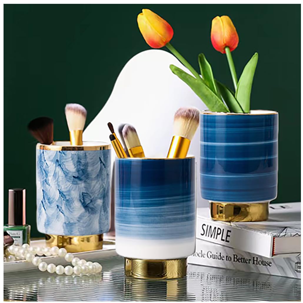 Ceramic Pen Holder Stand Cup Pencil Organizer Makeup Brush Holders for Home Office Desk (B)