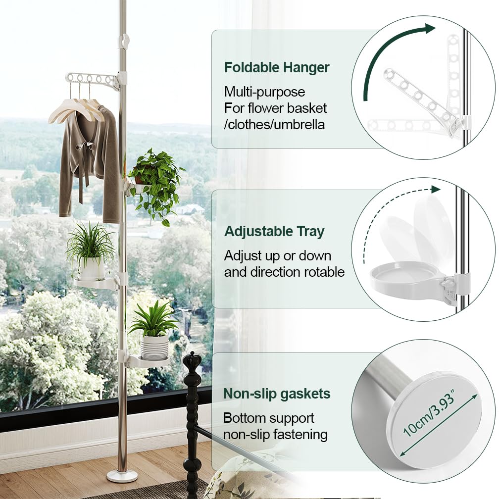 Hershii 4-Tier Indoor Plant Stand Tension Pole Corner Standing Shelf Adjustable Stands for Flower Pots Windowsill Bathroom Vanity Display Rack - Ivory