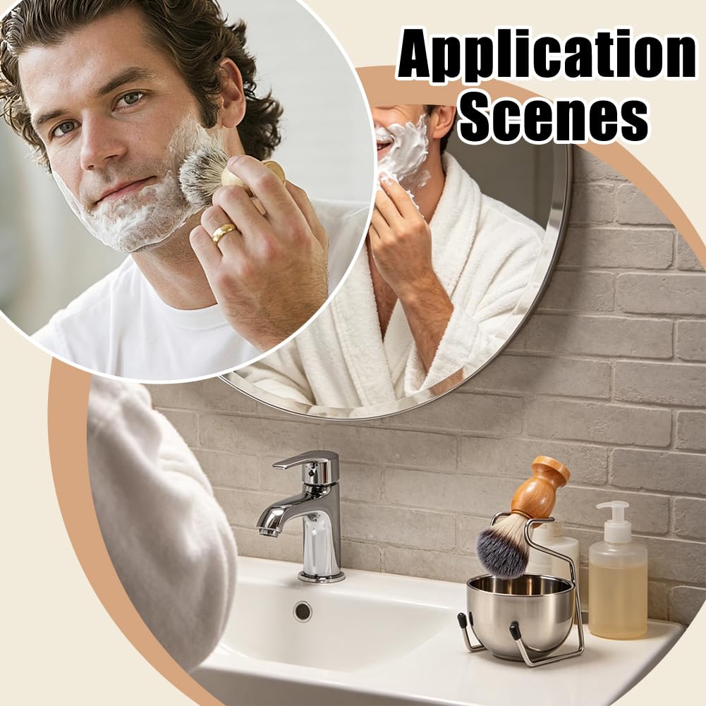 CRAFTYMELODY Shaving Brush Set for Men Platinum 3 In 1 Badger Hair Shaving Brush with Wood Handle Stainless Steel Shaving Bowl and Wet Shave Stand Perfect for Bearded Man Fathers Day Present