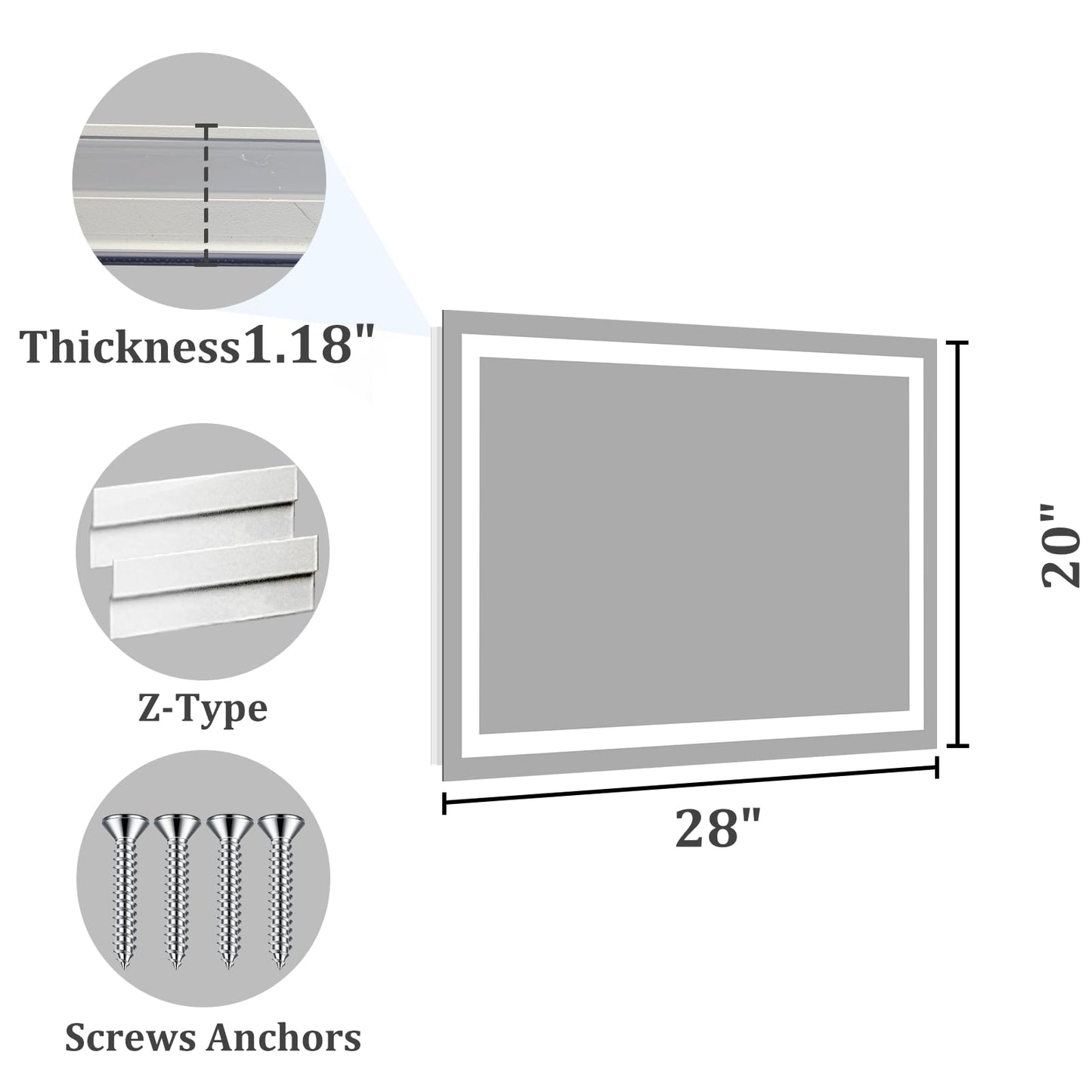 Koonmi 28"x20" LED Mirror for Bathroom, 90CRI Anti-Fog Vanity Mirror with Front and Backlight, Shatter-Proof Wall Mirror with Light, Easy Install Lighted Mirror for Modern Bathroom (IP65)