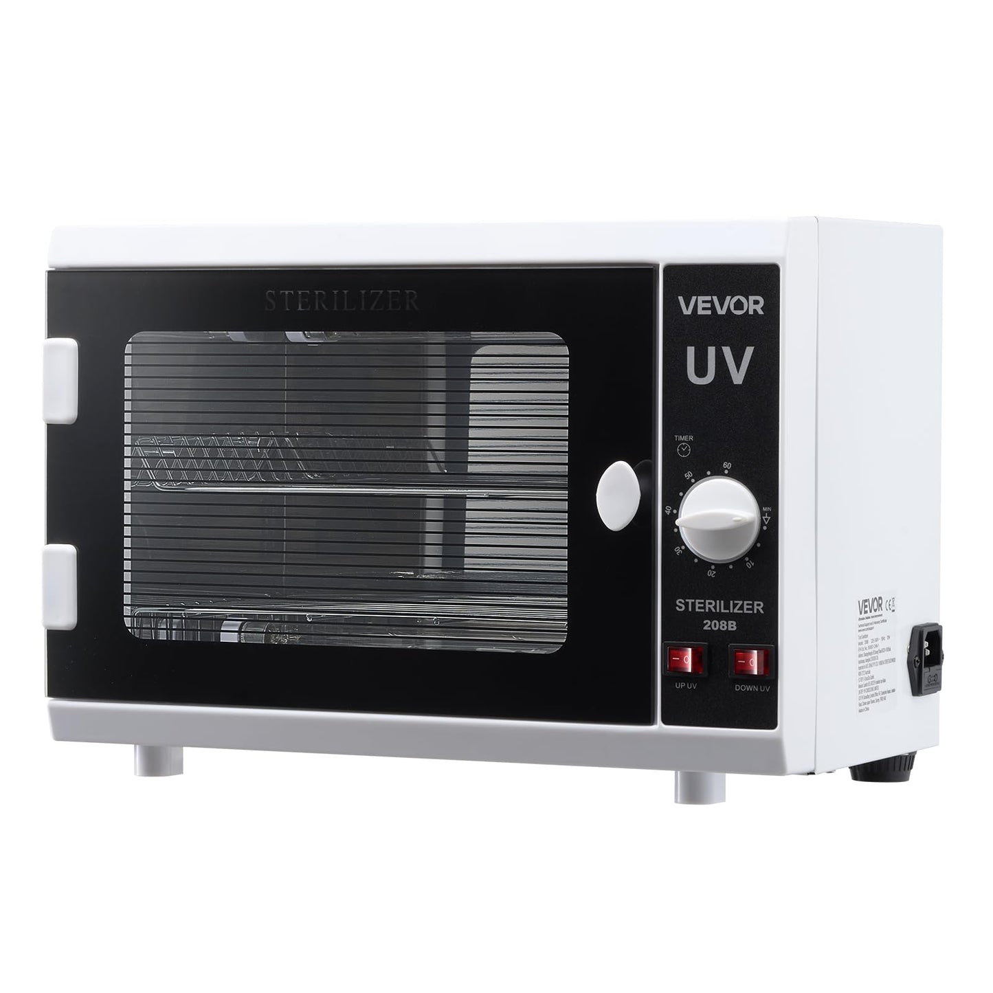 VEVOR Nail Tool Cleaning Machine, 12L Large Capacity, Knob Control, Tool Cabinet Cleaner Box with Timer Setting, Tempered Glass Door, 185nm Wavelength, for Labs, Home, Nail Salons, Beauty Salons