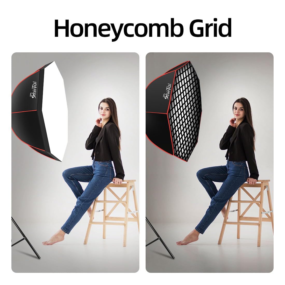 Shirtal Softbox Photography Lighting Kit,37" Octange Softbox Lighting Kit with Honeycomb Grid 110W 2700K-6500K 11000Lux Dimmable LED Prismatic Lamp and Remote Control, Lighting for Video Recording