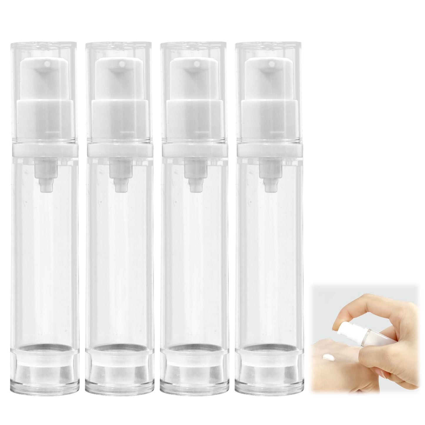Airless Pump Bottles - Refillable Vacuum Travel Containers for Lotion, Cream, Serum, Foundation, Leak-Proof Clear Plastic Mini Dispensers, BPA-Free Travel Toiletry Pump 4 Pack 10ml