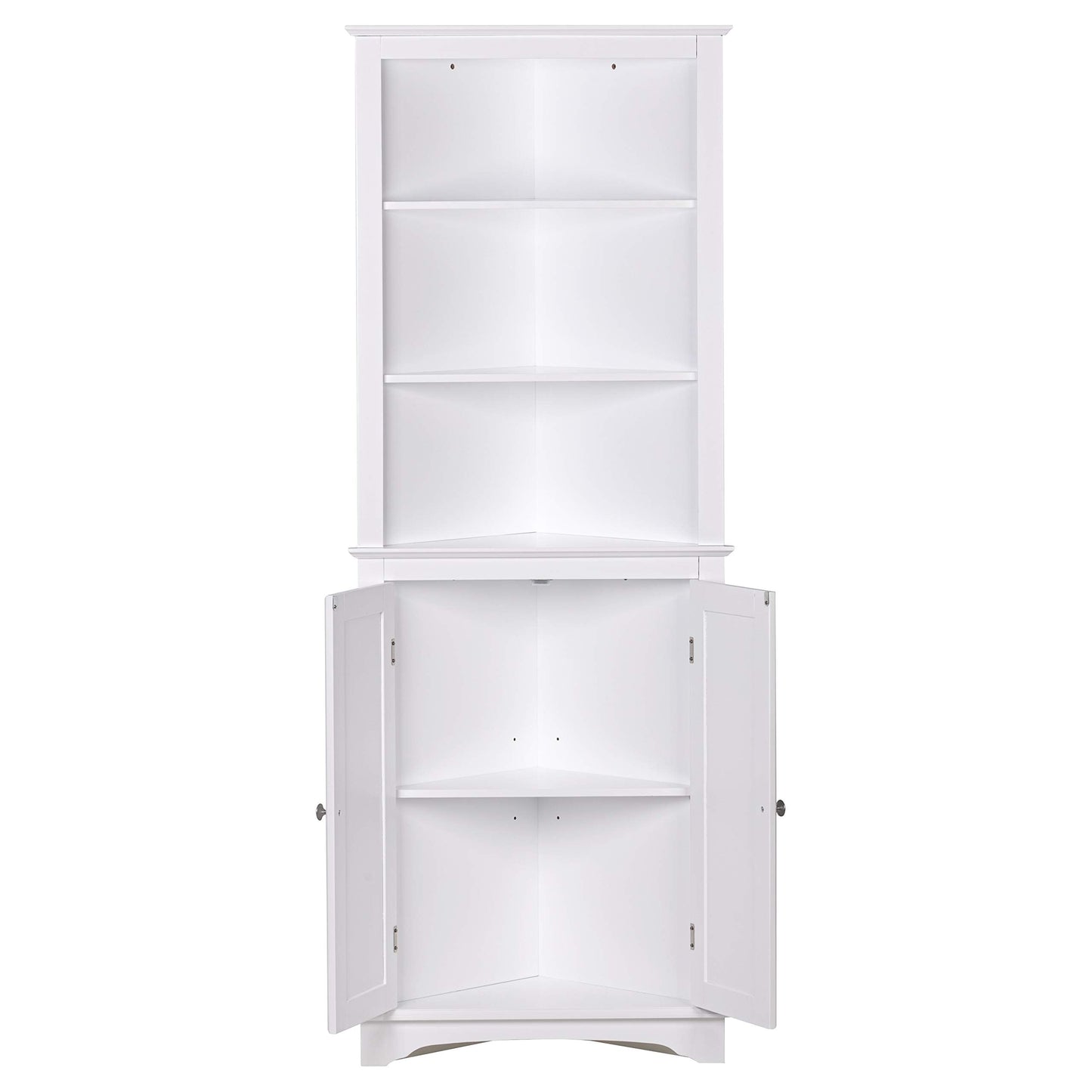 Spirich Tall Corner Cabinet with Doors and Shelves, Freestanding Corner Storage Cabinet for Bathroom, Kitchen, Living Room, White