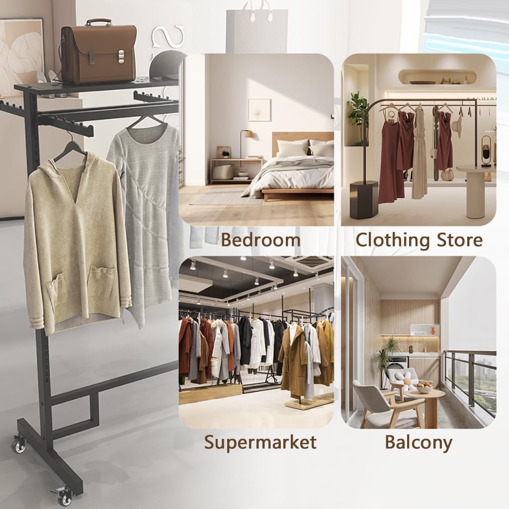 VITNSVILE Black Clothing Racks with Removable 6/8 Arms Floor Standing Metal Garment Rack with Wheels Heavy Retail Display Racks Shirt Clothes Display Stand for Boutiques (59 * 19.6 * 61.02in)