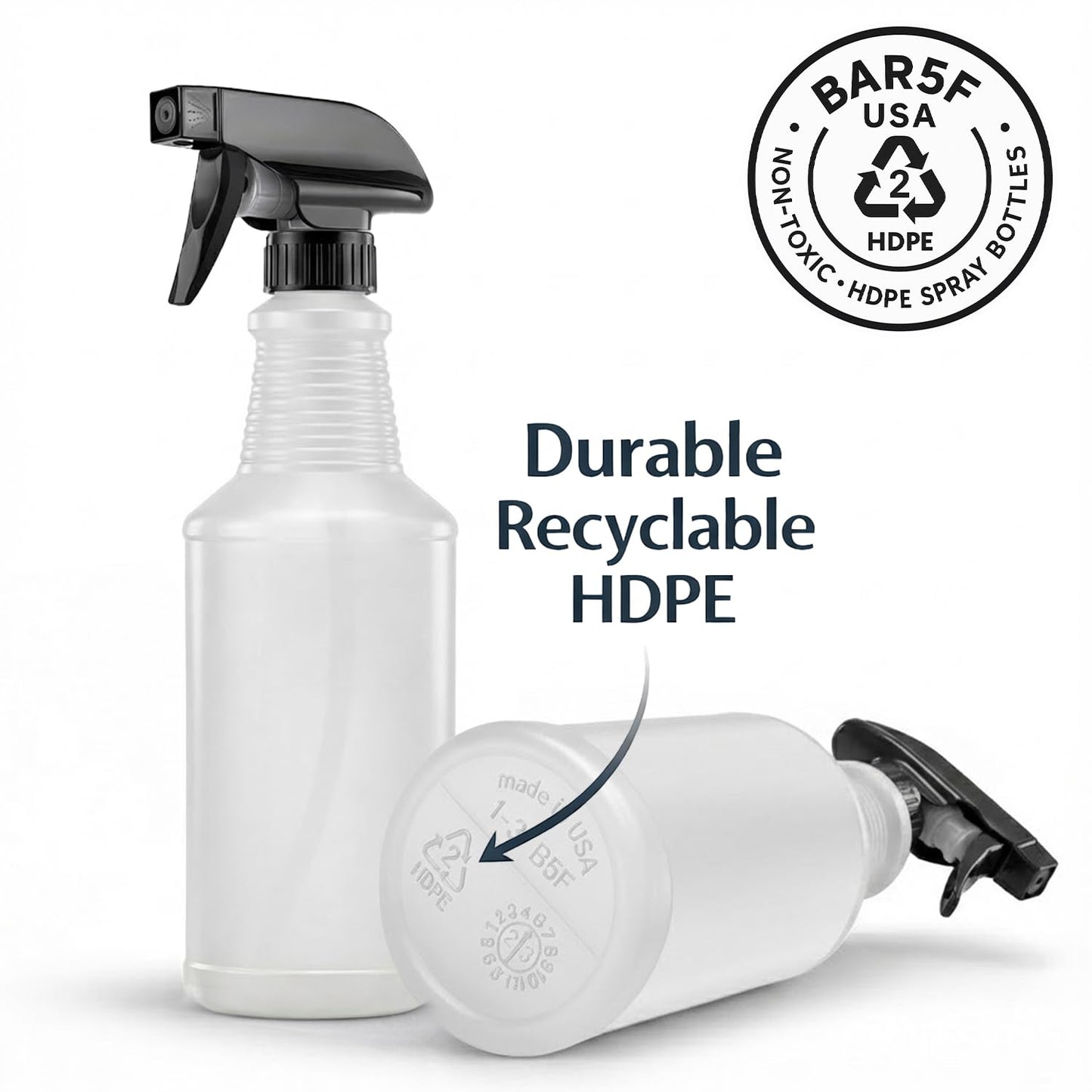Bar5F Chemical-Resistant Spray Bottle – BPA-Free, Cleaning, Gardening, Hydrogen Peroxide, Rubbing Alcohol, Leak-Proof, Multipurpose, USA (Black (2-Pack) 24-Ounce)