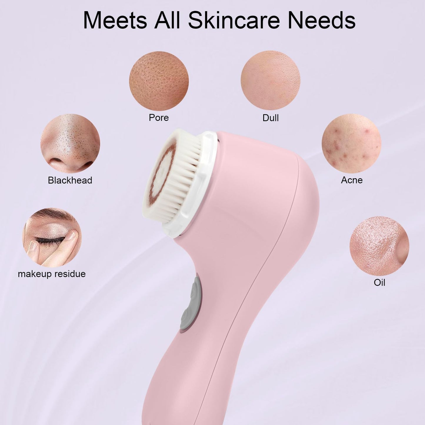 Mia 2 Electric Face Cleansing Brush with 2 Brush Heads, Sonic Facial Brush for Deep Cleaning & Exfoliation, Waterproof Rechargeable (Pink)