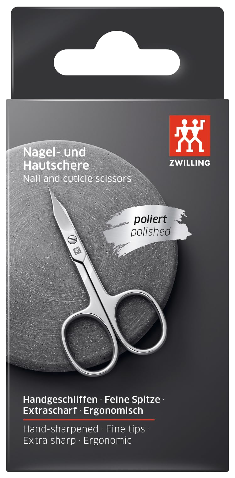 ZWILLING Combination Nail Scissors (nail and cuticle scissors for fingernails and toenails, curved cutting edge, fine tip, hypoallergenic), Polished, Silver, 3.5 inch