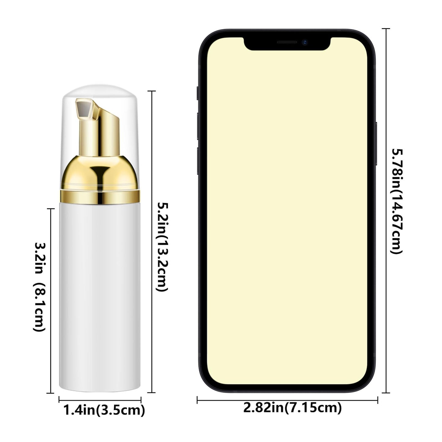 Lil Ray 2 Oz Empty White Foam Pump Bottle, Foamer Soap Dispenser for Lash Shampoo, Hand Soap, Foaming Cleaner(Gold Pump, 12 PCS)