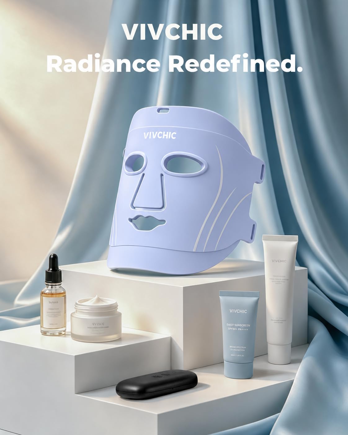 VIVCHIC LED Face Mask, FDA Cleared Red Light Therapy for At-Home Anti Aging