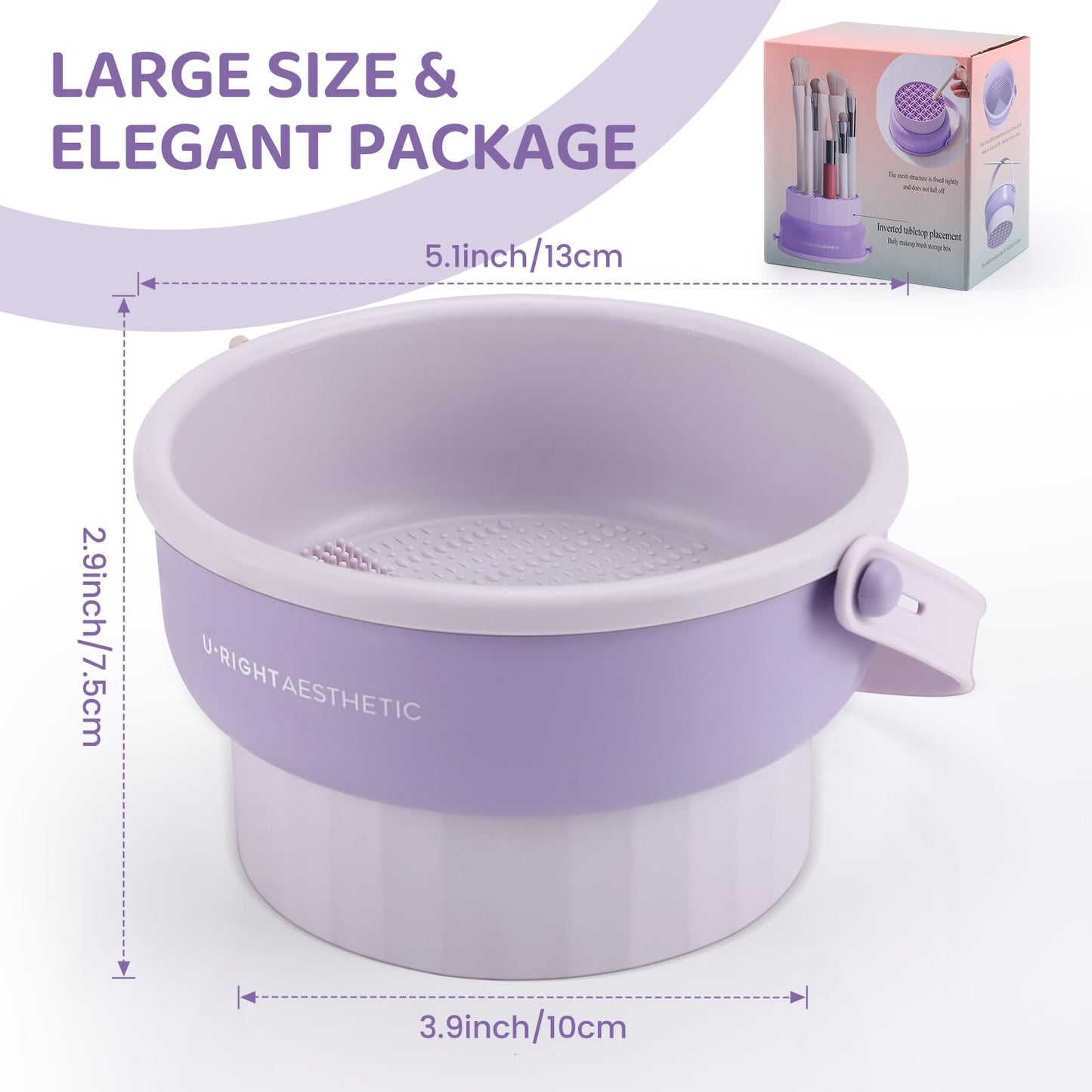 GOLIKEE 2 Pack Makeup Brush Cleaner Mat 3 in 1 Silicone Makeup Brush Cleaning Bowl Makeup Brush Sponge Scrubber Tool for Cleaning, Storage and Upside Down Drying, (Two Purple)