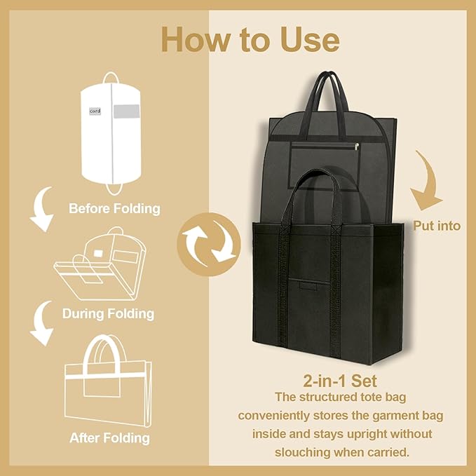 Large Heavy Duty Clothing Storage and Travel Garment Bag, Hanging Clothes Protector with Breathable Zippered Closet Organizer, Perfect for Suits Dresses Moving and Black Fabric Design