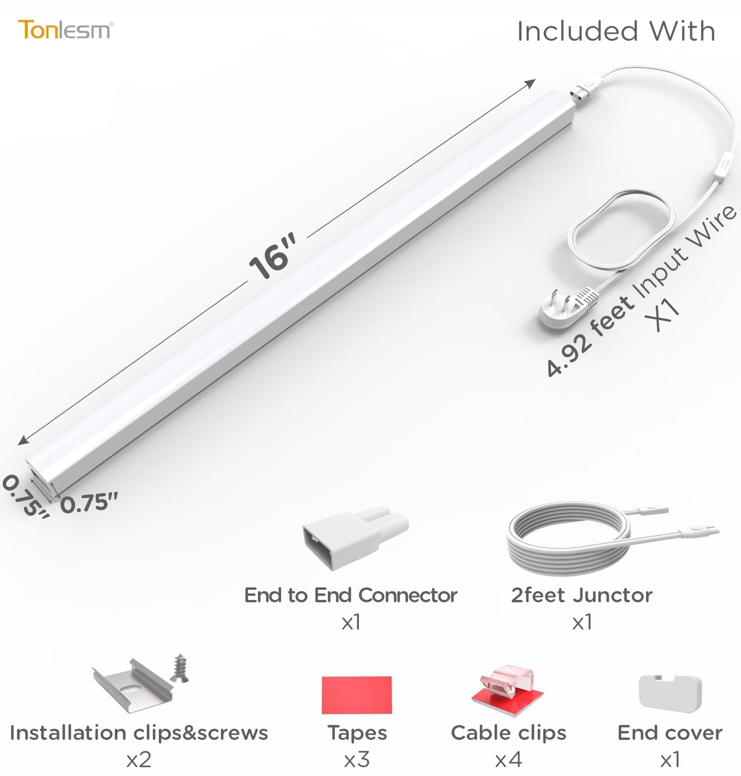 Under Cabinet Lighting Plug in 16in 1Pack AC120V 3CCT 3000/4000/5000K, Super Bright,Linkable Under Counter Lights for Kitchen, Ultra Slim LED Cabinet Light,ETL White