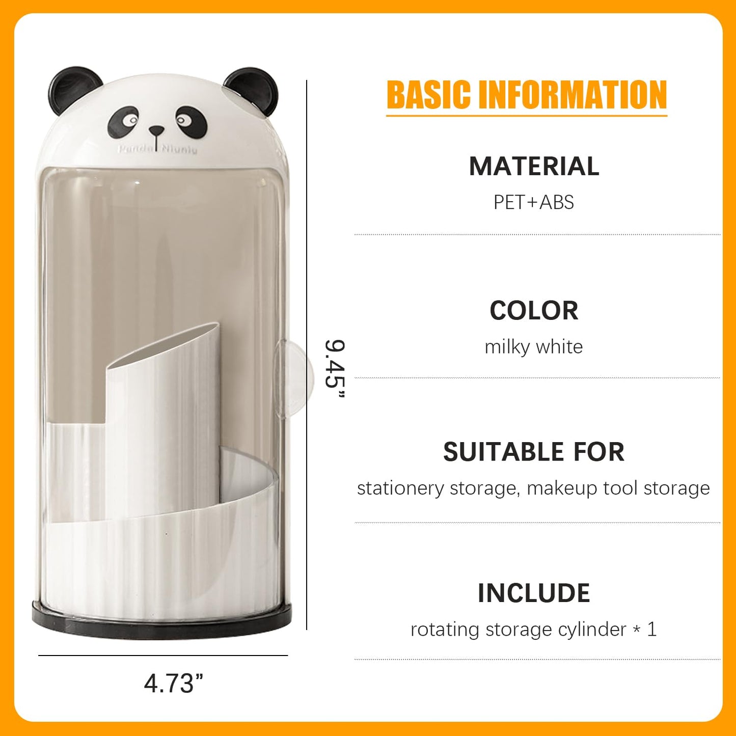 EHERDM Rotating Makeup Brush Holder with Compartments Panda Brush Storage Bucket Side Opening Cosmetic Display Case with Lid Large Capacity Desktop Pen Organizer