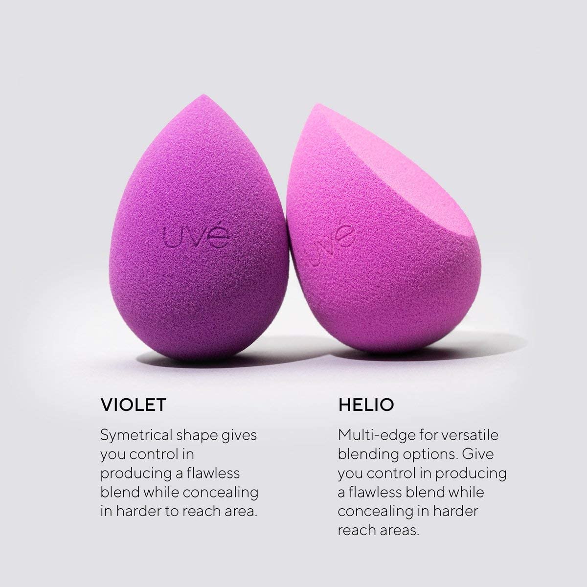 UVé Makeup Sponge Set, Professional Blender with Super-Soft Latex-Free Foam for Liquid, Cream & Powder Foundation, Vegan, Cruelty-Free, Pack of 3 (1 Helio, 2 Violet)