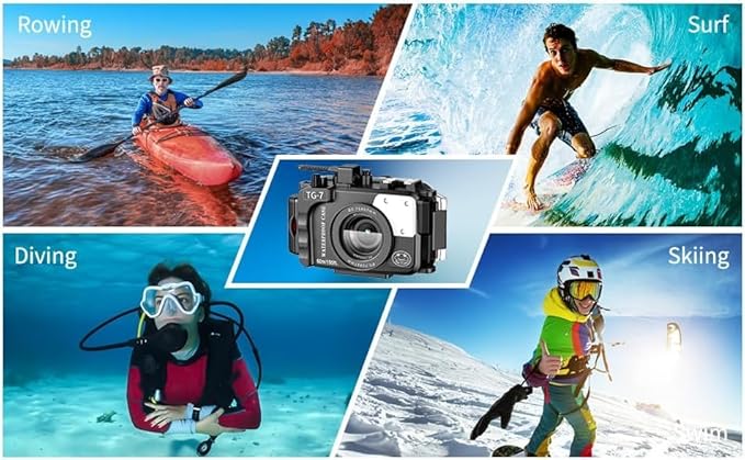 Sea frogs Camera Housing Compatible with Olympus TG7, with Red Filter and Signal Lamp, Waterproof IPX8 Rated, 60m/197ft Depth Protection Underwater Camera Case, White