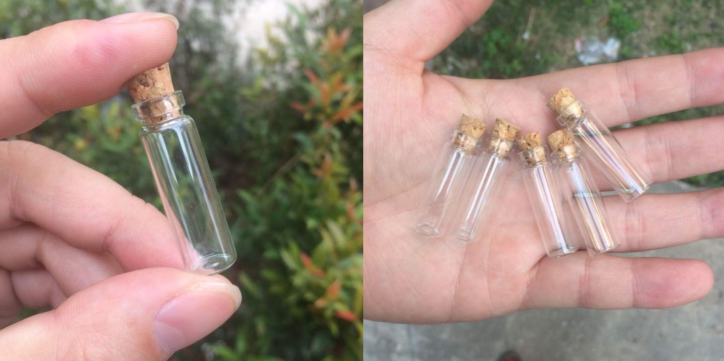 1ML Small Mini Tall Clear Glass Bottles/Jars with Corks Stoppers for Arts & Crafts, Projects, Decoration, Party Favors+ Gold Metal Eye Hook Pin Screws,200 Pcs