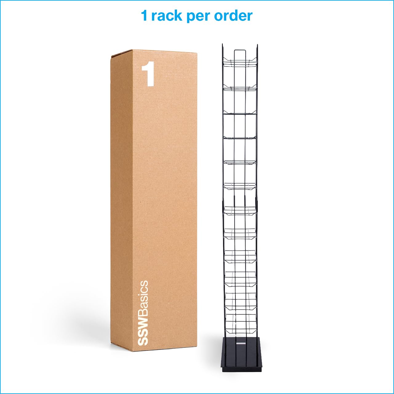 SSWBasics Black Floor Standing Ball Cap Rack and Hat Display Rack - Retail Hat Organizer Stand - 78" H x 10" W x 15½”D - Holds Up to 72 Caps Vertically