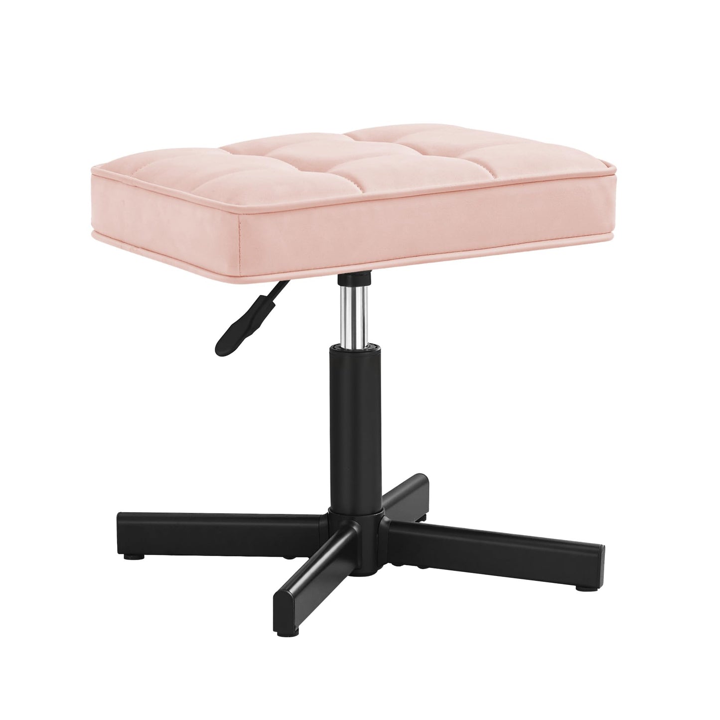 LUE BONA Adjustable Vanity Stool, 15''-19.5'' Foot Rest Under Desk, 360° Swivel Vanity Chair for Makeup Room, Pink Upholstered Faux Leather Ottoman for Bathroom & Living Room, 300lbs
