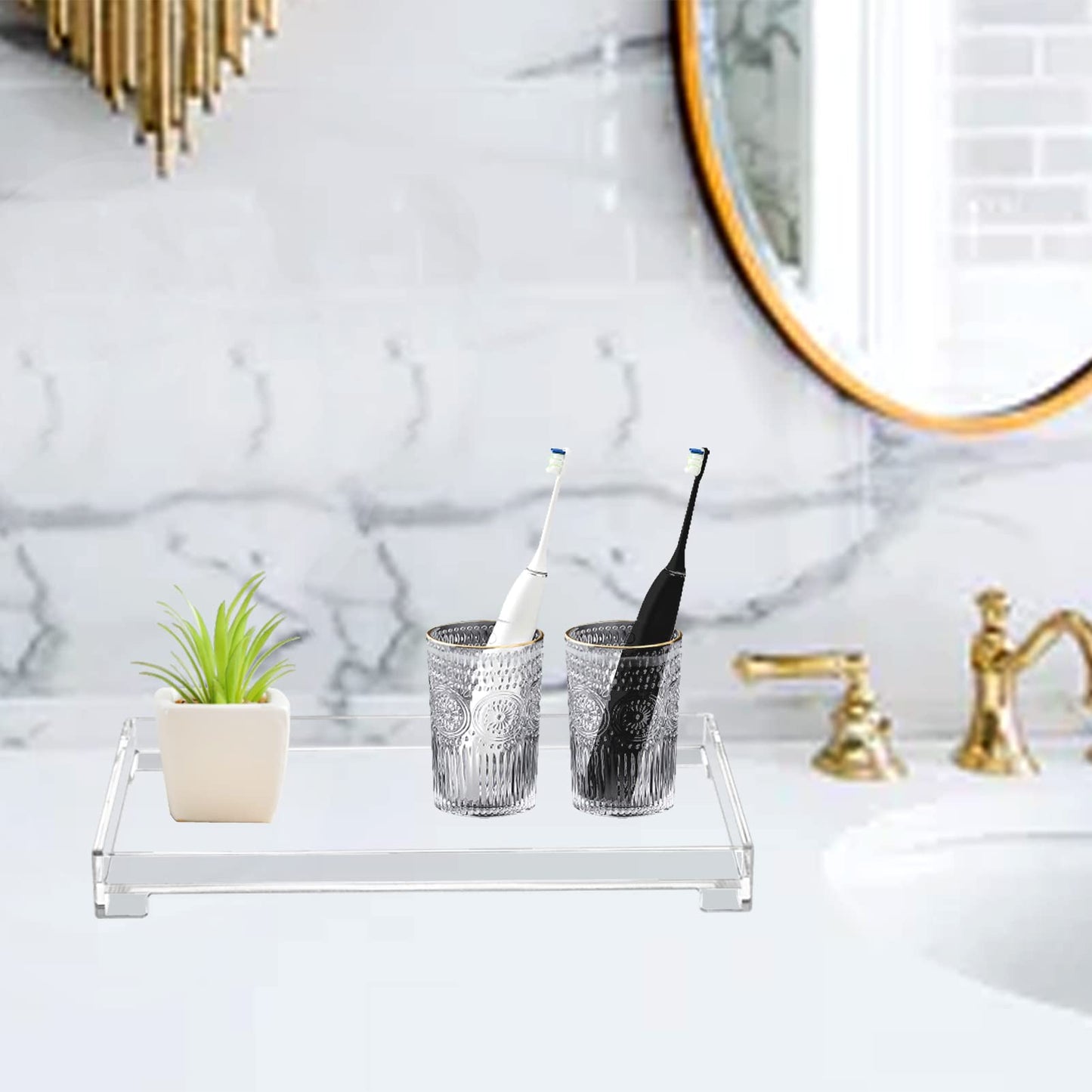 Vanity Bathroom Tray Acrylic Clear Rectangle Decorative Organizer, Large