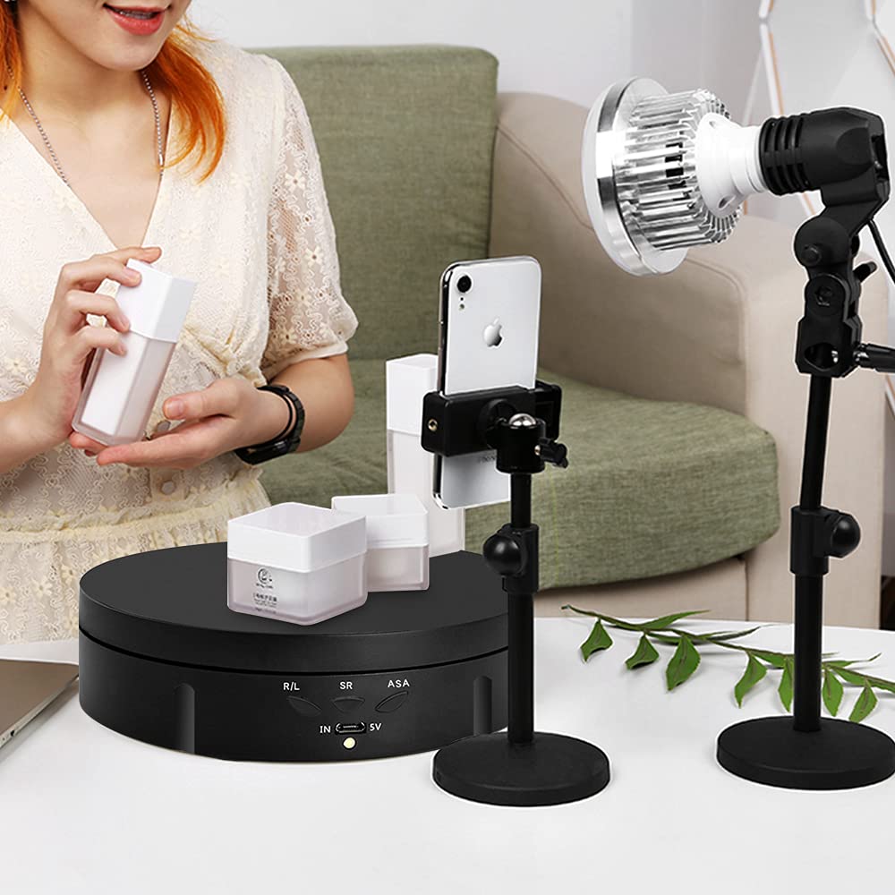 Motorized Rotating Display Stand - 90/180/360 Degree Display, PVC Backgrounds for Product Photography, Jewelry, Watch, 3D Models