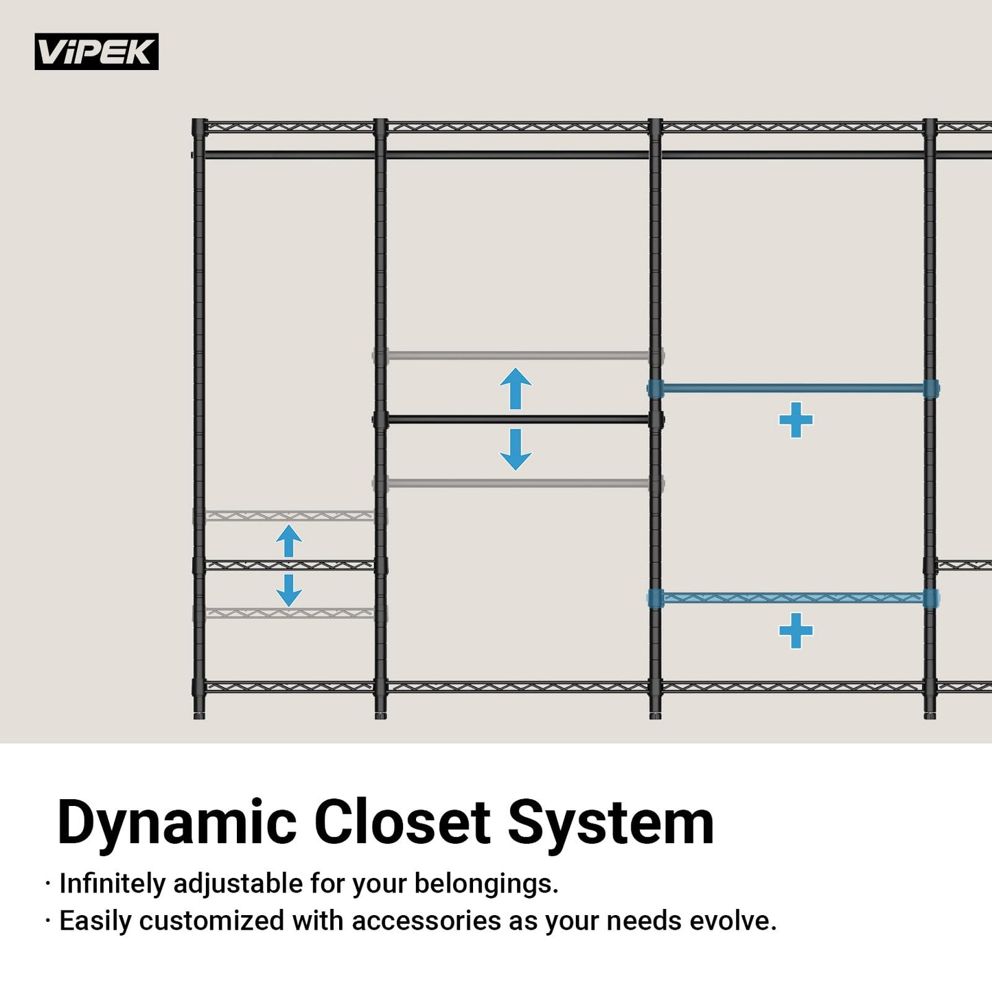 VIPEK R2 Medium Rolling Clothes Rack Heavy Duty Clothing Rack for Hanging Clothes Adjustable Metal Wire Shelving Portable Closet with Wheels Side Hooks, Freestanding Closet Wardrobe, Black