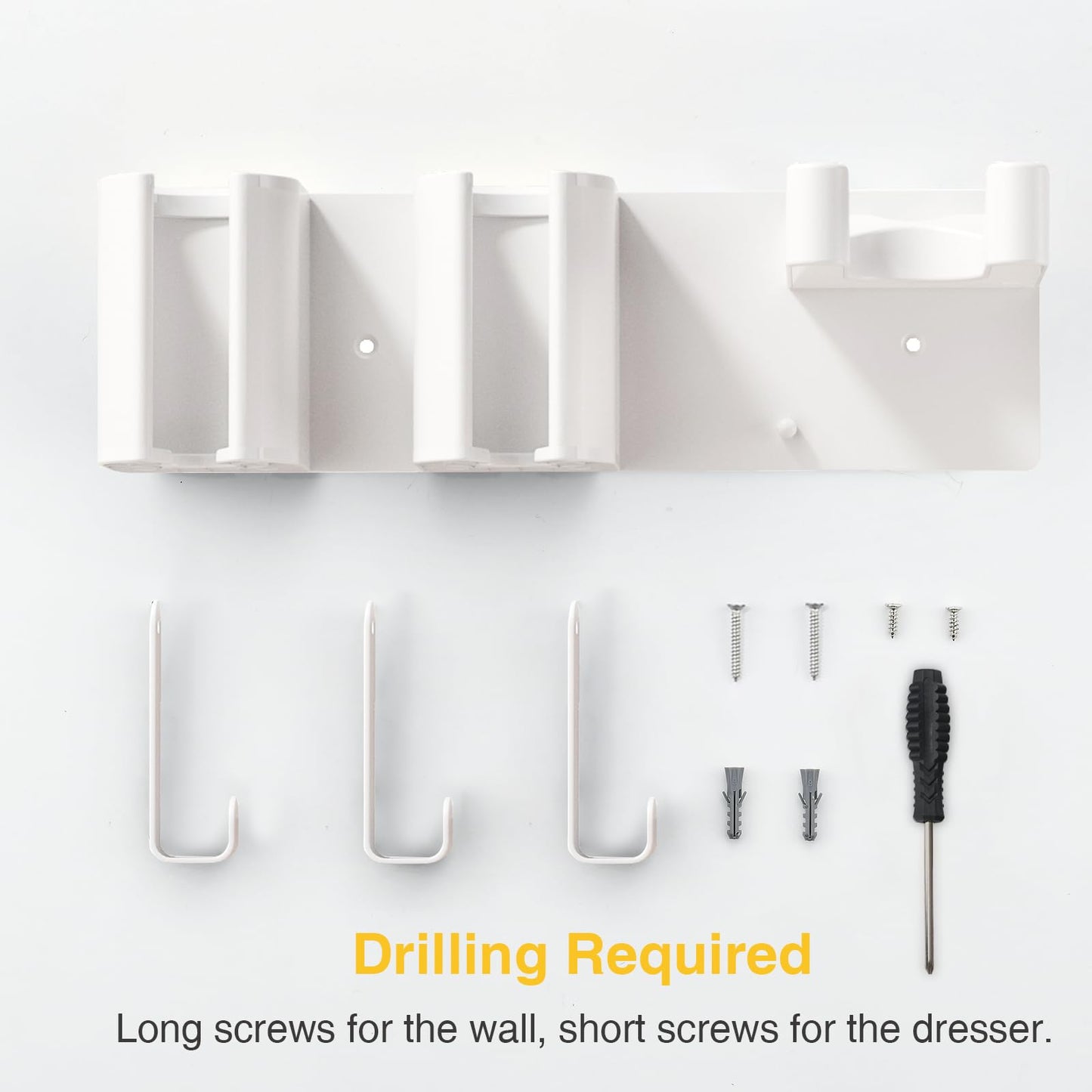 HAVICATO Hair Tool Organizer Wall Mount, Hair Dryer Holder, Curling Iron Storage, Wall Organizer for Blow Dryer and Hair Straightener, White (Hair Tools Not Included)