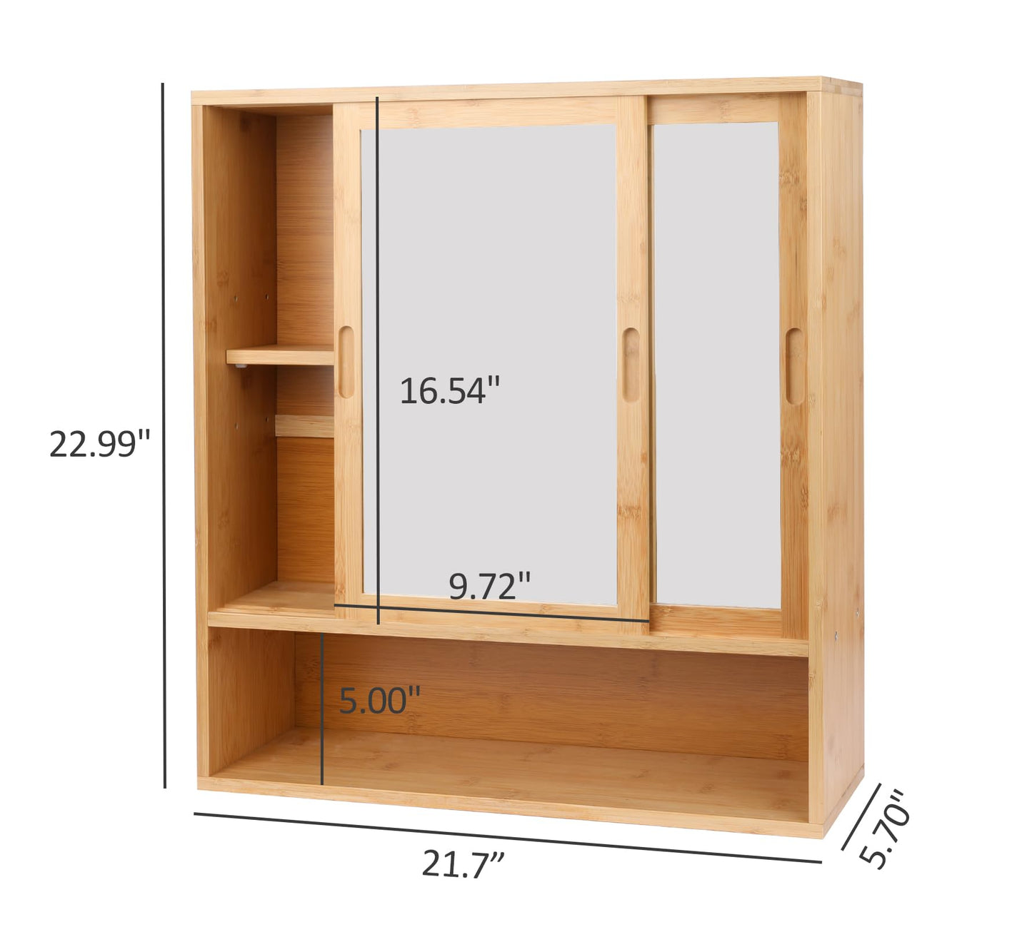 ZYBT Bamboo Bathroom Cabinet,Mirrored Medicine Cabinets,Bathroom Cabinet Wall Mounted with Storage,Medicine Cabinets with Mirror,Over The Toilet Storage with 2 Sliding Doors