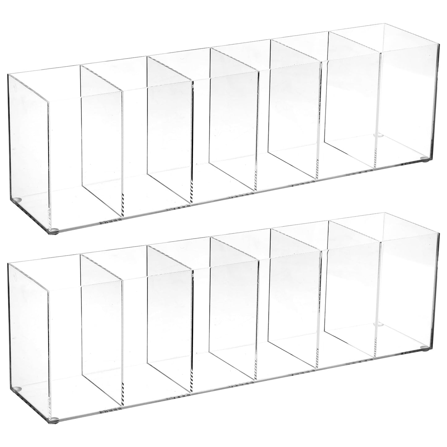Xaajooio 2 Pcs Acrylic Makeup Brush Holder and Pencil Organizer, 6 Compartments Clear Pen Holder for Desk, Office, Bathroom, Kitchen and Cosmetic Brushes Storage